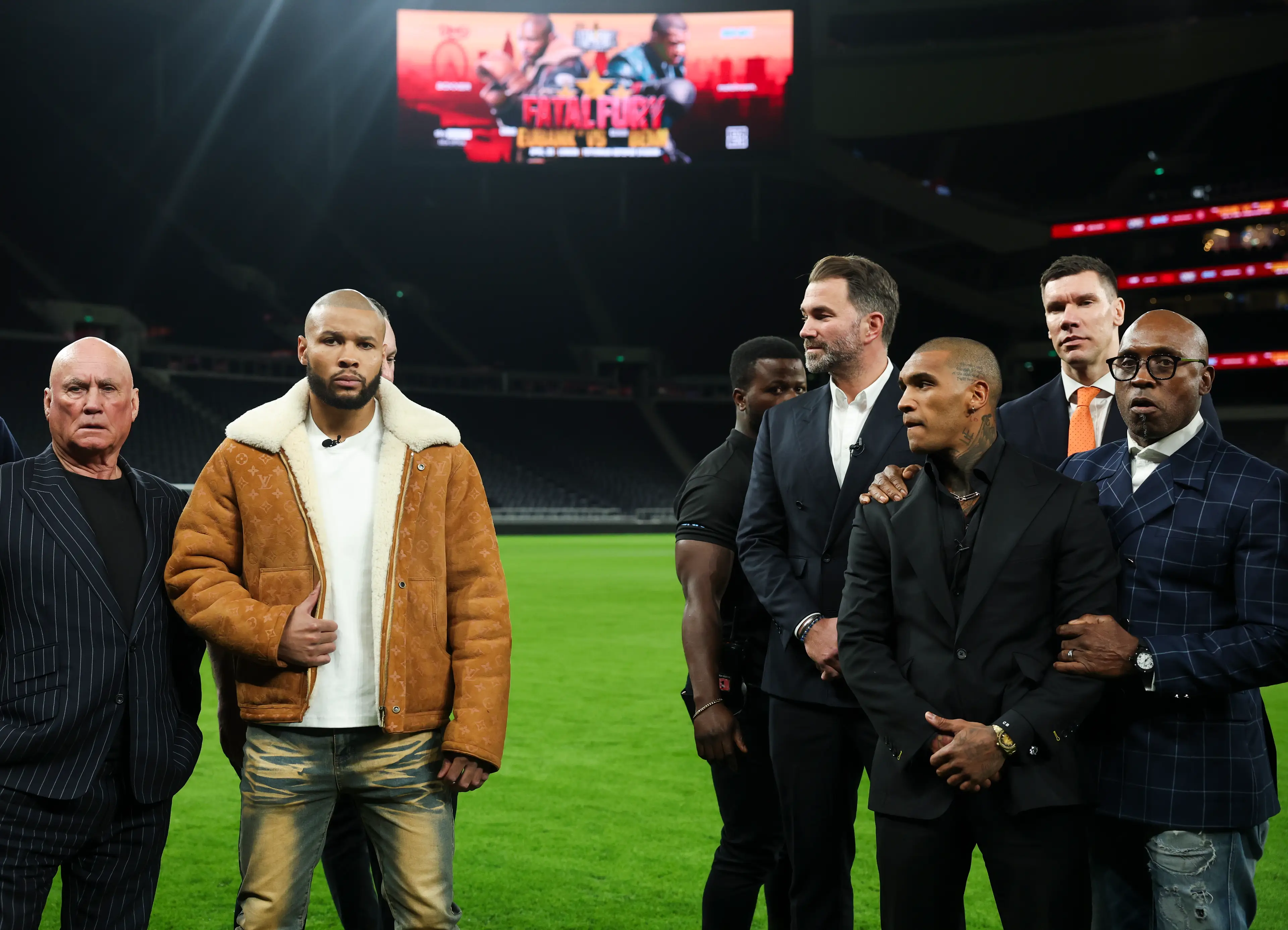 Chris Eubank Jr and Conor Benn did face off on the Tottenham Hotspur pitch. Image: Getty