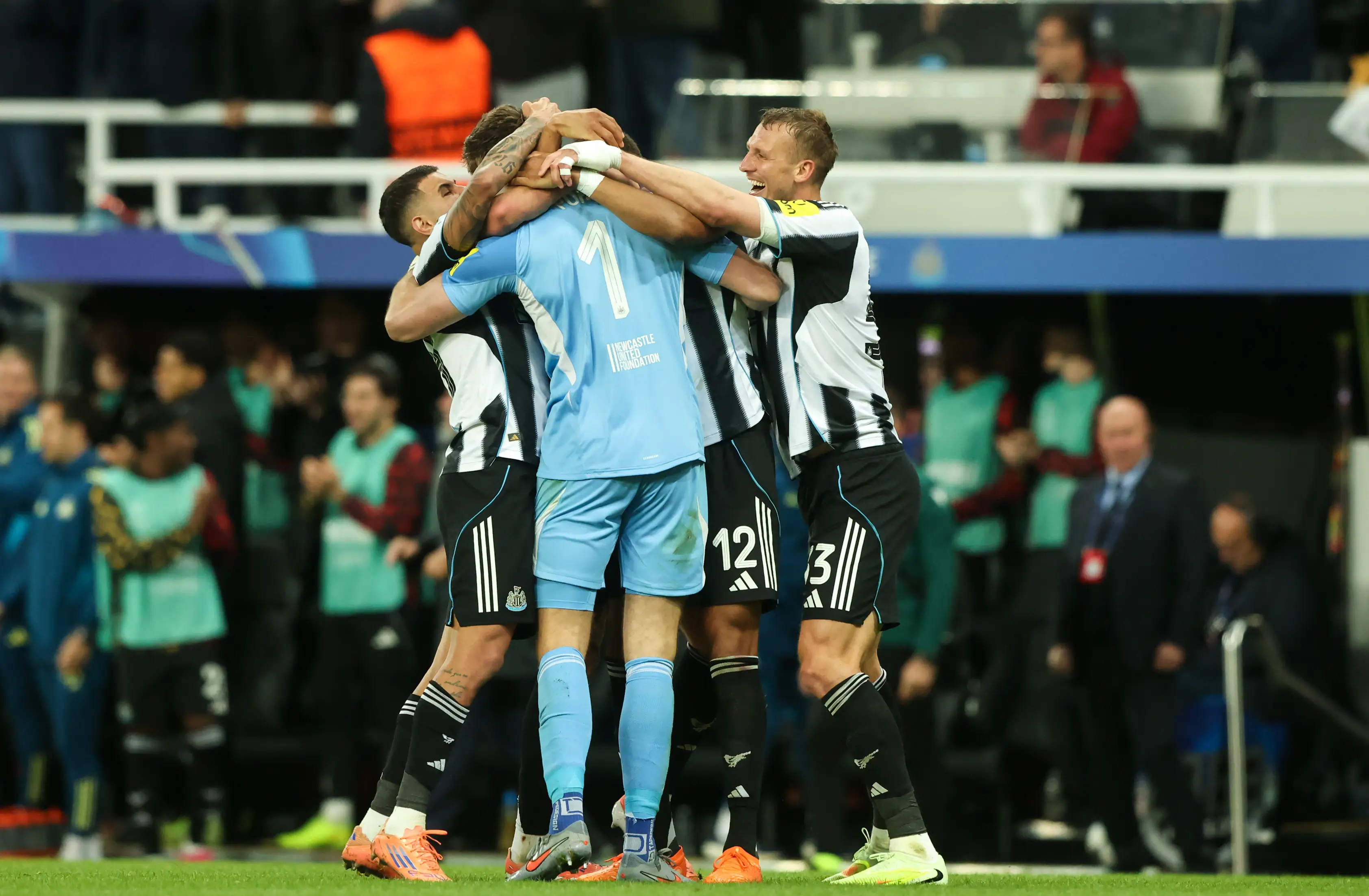 Nick Pope's assist saw him mobbed by his teammates. Image: Getty