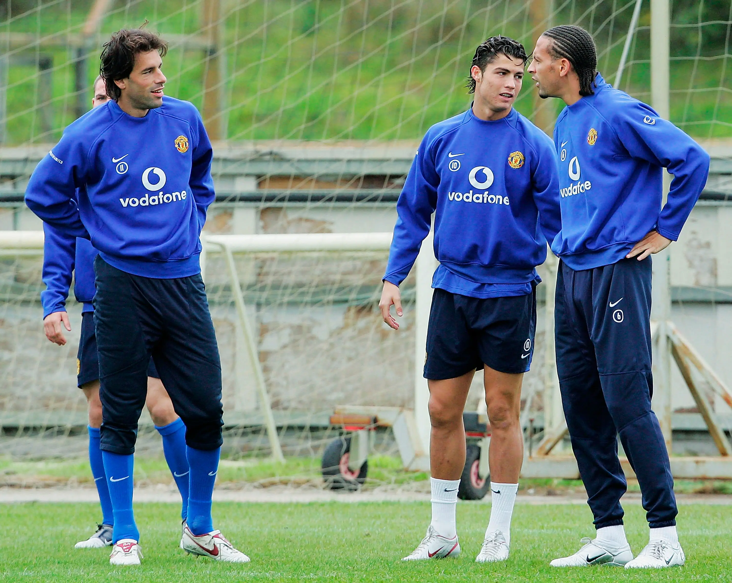 Ruud van Nistelrooy and Cristiano Ronaldo during a Manchester United training session. Image: Getty