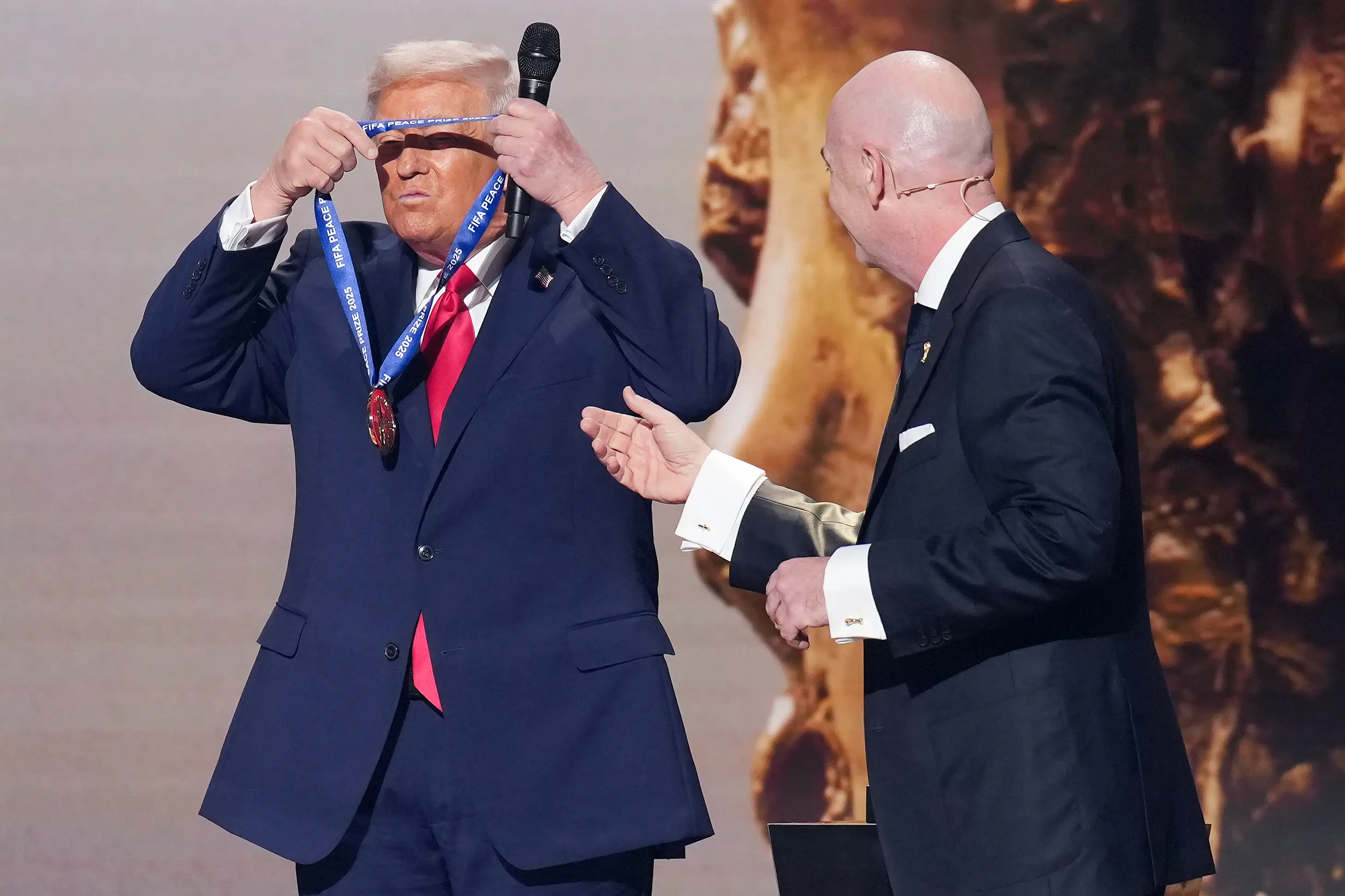 Donald Trump somehow won the FIFA Peace Prize award in December's World Cup draw ceremony. Image: Getty 