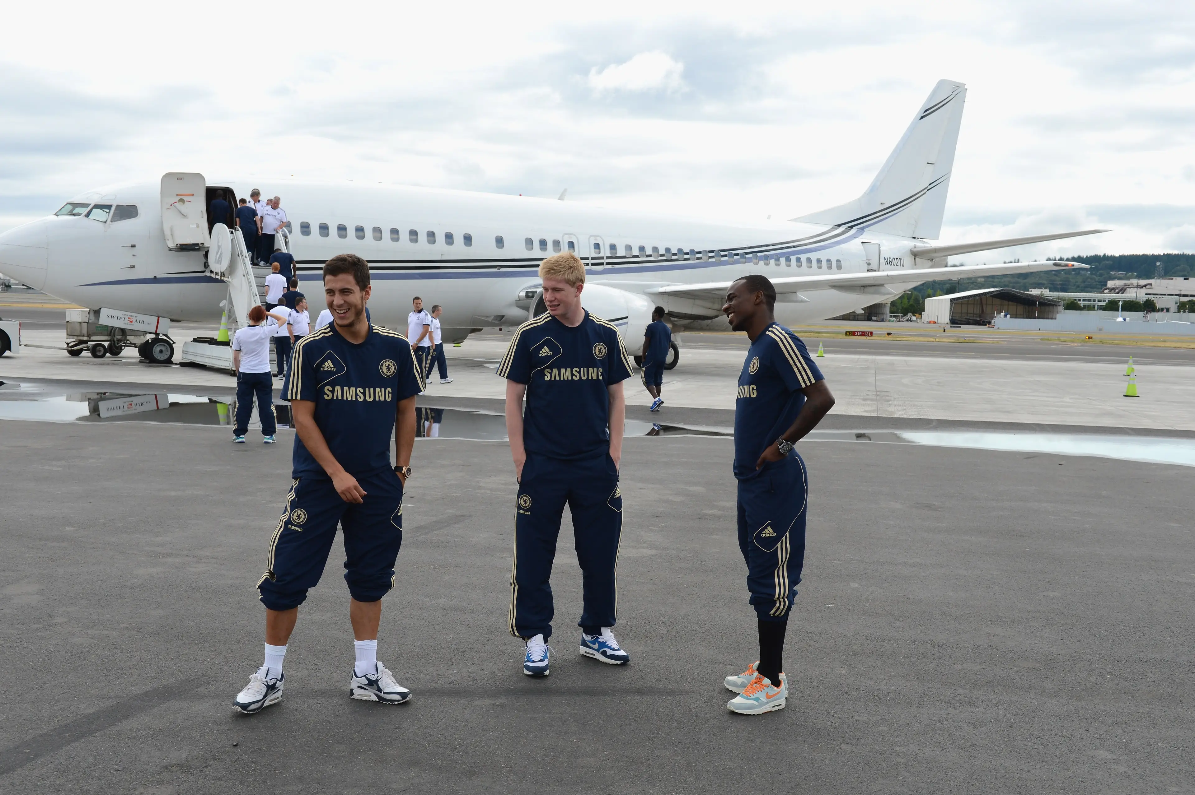 Eden Hazard, Kevin De Bruyne and Gael Kakuta ahead of a pre-season game in New York. Image credit: Getty  