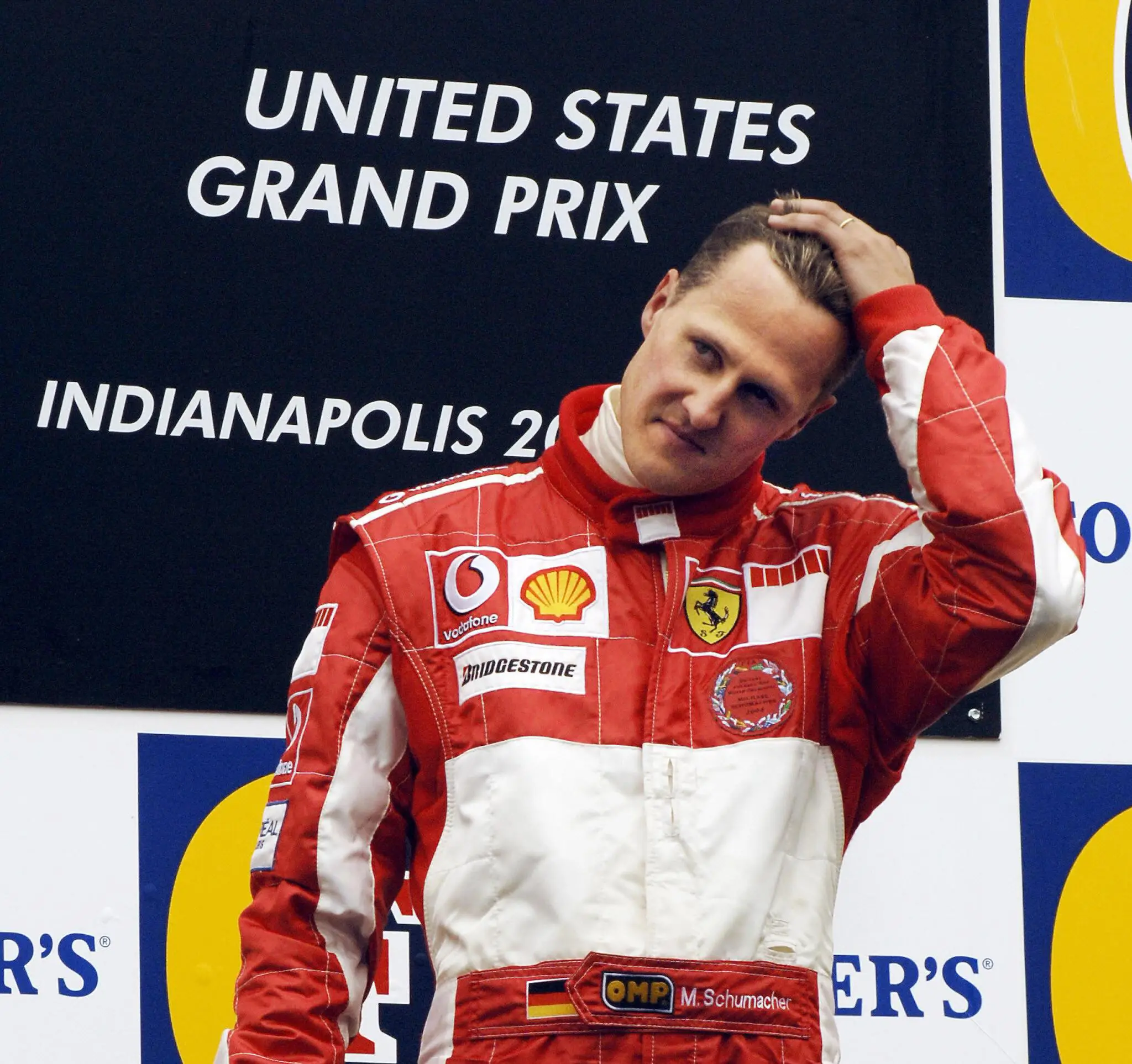 Schumacher after winning the US Grand Prix 2005
STAN HONDA/AFP via Getty Images