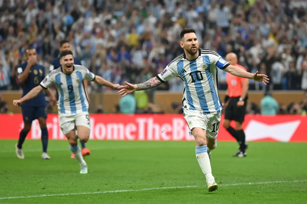 Lionel Messi scores the first goal against France in the 2022 World Cup (Getty/Dan Mullan)
