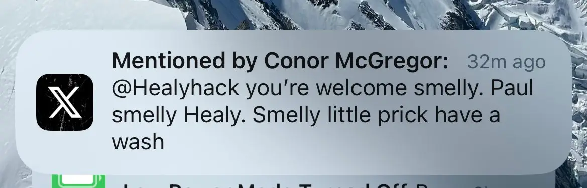 Conor McGregor's now-deleted social media post to Paul Healy. Image: X/Paul Healy 