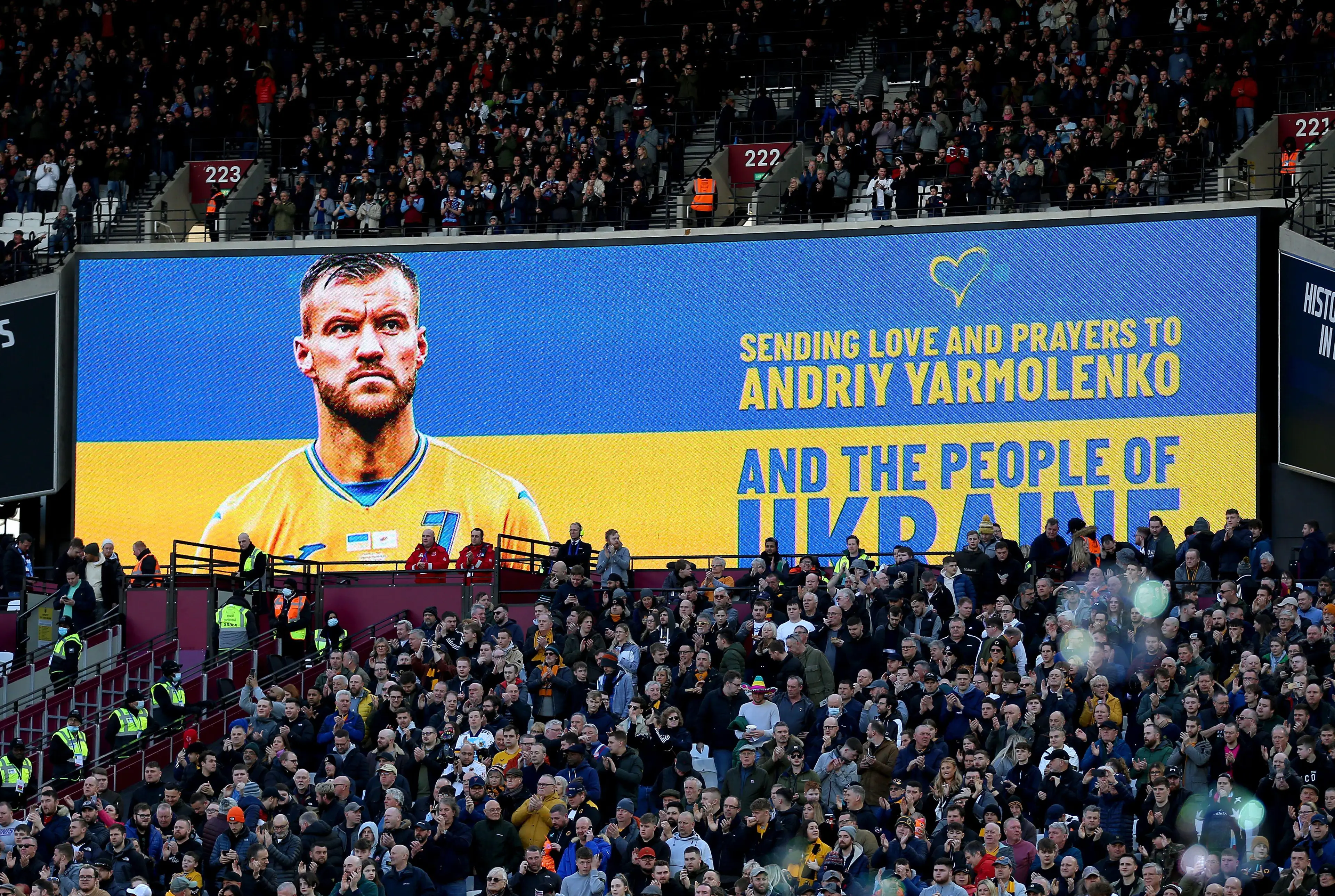 West Ham showed their support for Yarmolenko and Ukraine last weekend (Image: PA)
