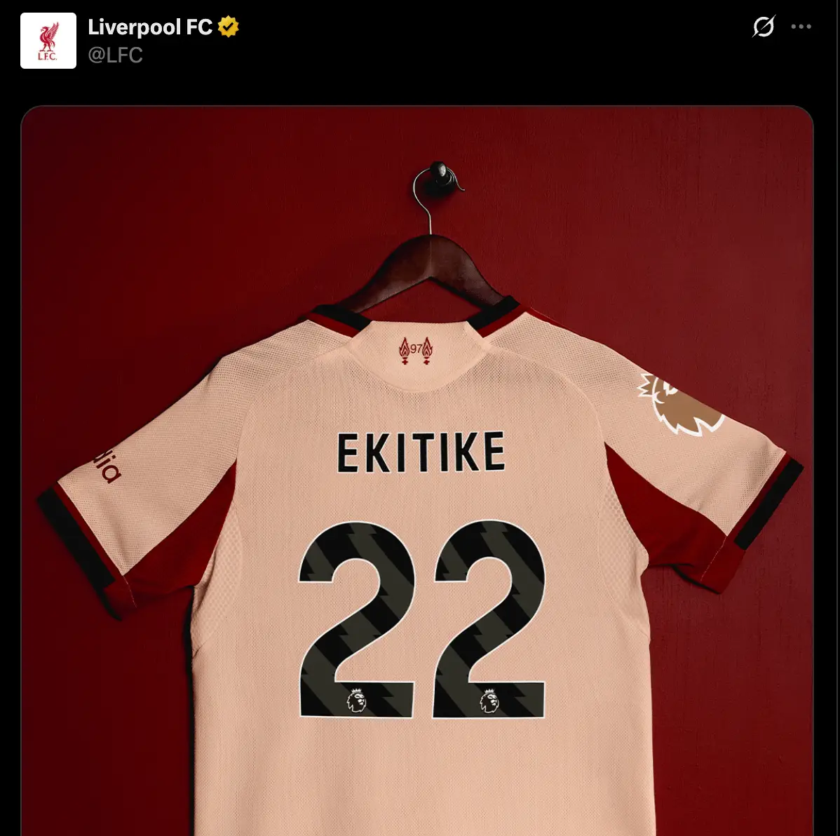 Hugo Ekitike will wear shirt number 22 for Liverpool this season (Image: Twitter/Liverpool FC)