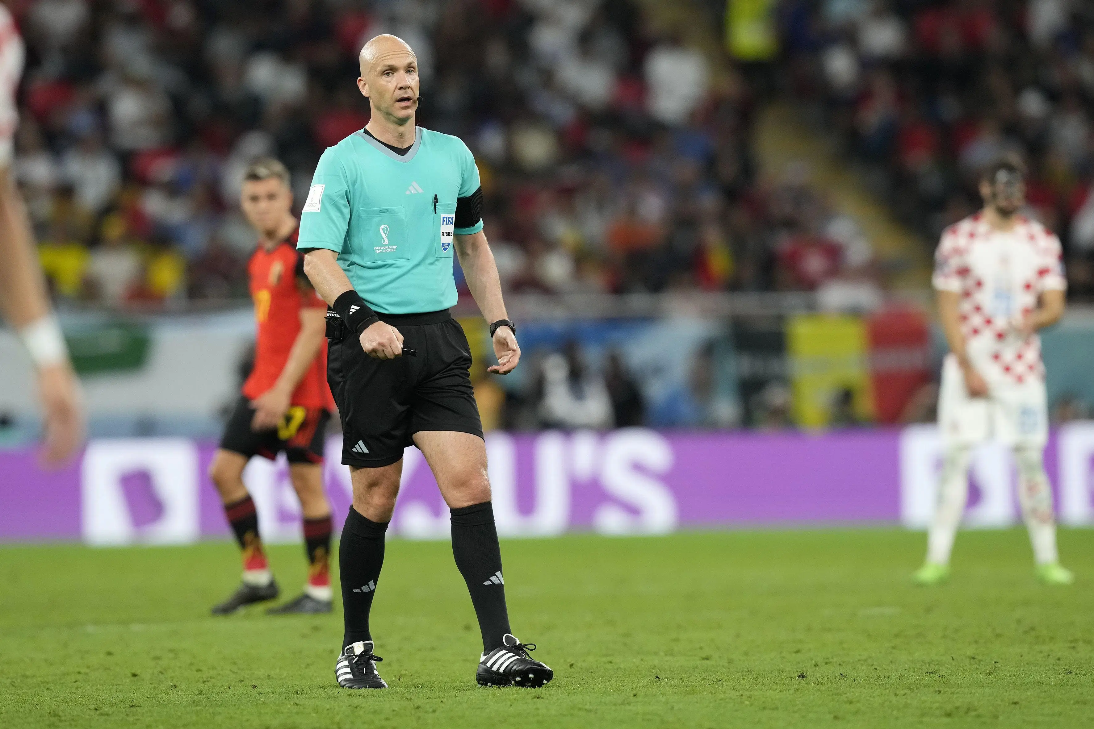 Anthony Taylor in charge of Belgium vs. Croatia. Image: Alamy