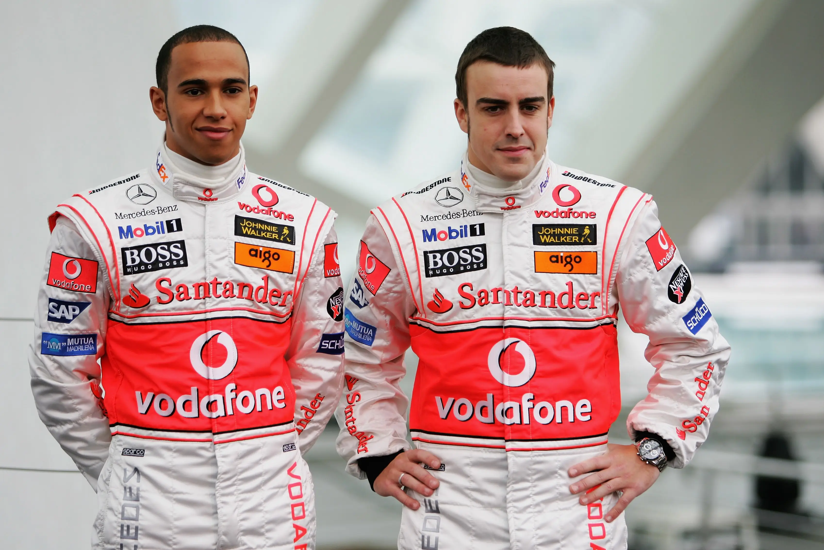 Lewis Hamilton and Fernando Alonso in 2007. Image: Paul Gilham / Staff via Getty