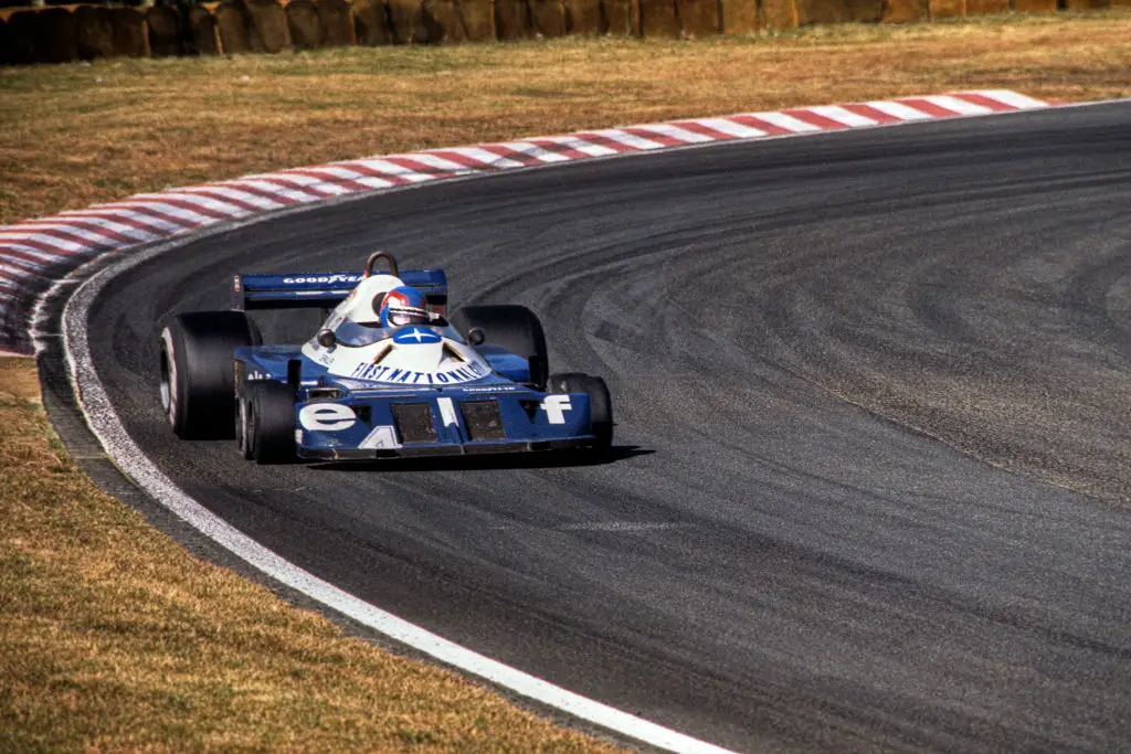 The Tyrrell P34 car is the only six-wheel car to compete in F1. (Image: Bernard Cahier/Getty Images)