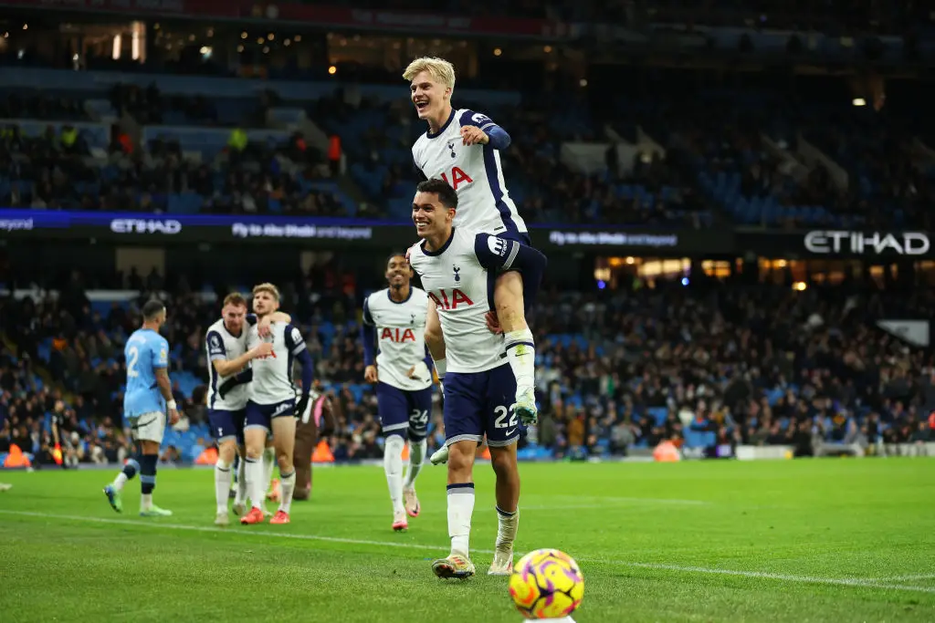Brennan Johnson dealt the killing blow to Manchester City after scoring Tottenham's fourth goal. (Image: Getty)