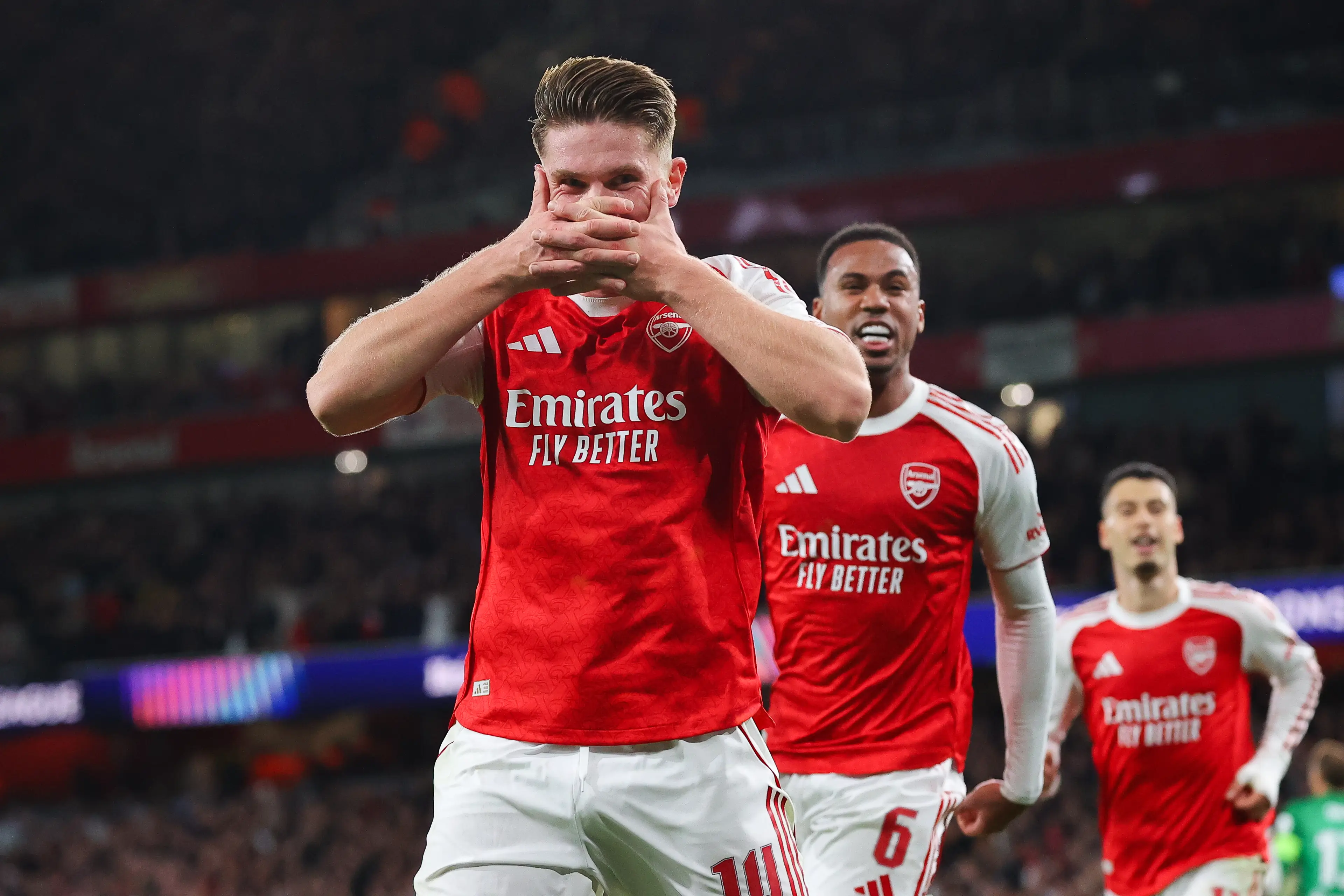 Gyokeres celebrates scoring vs Atletico Madrid. Image credit: Getty