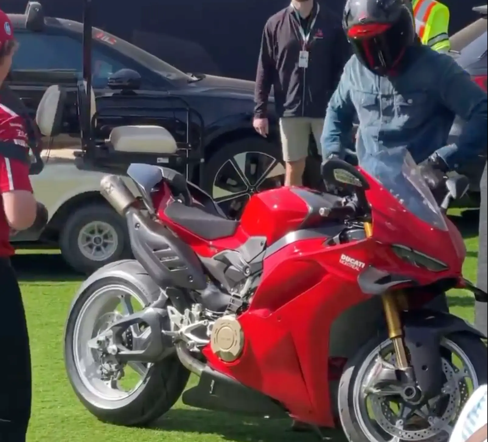 Lewis Hamilton's Ducati Panigale V4 pictured in the Canadian GP paddock (Image: Twitter)