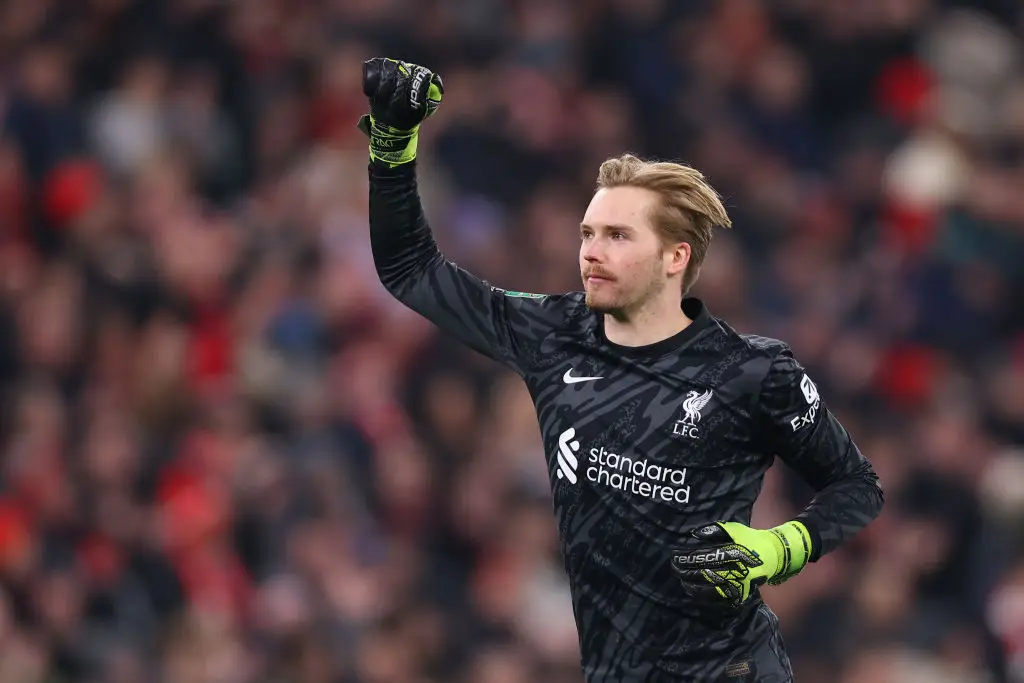 Caoimhin Kelleher kept a clean sheet during Liverpool's 4-0 win over Tottenham on Thursday. (Image: Getty)