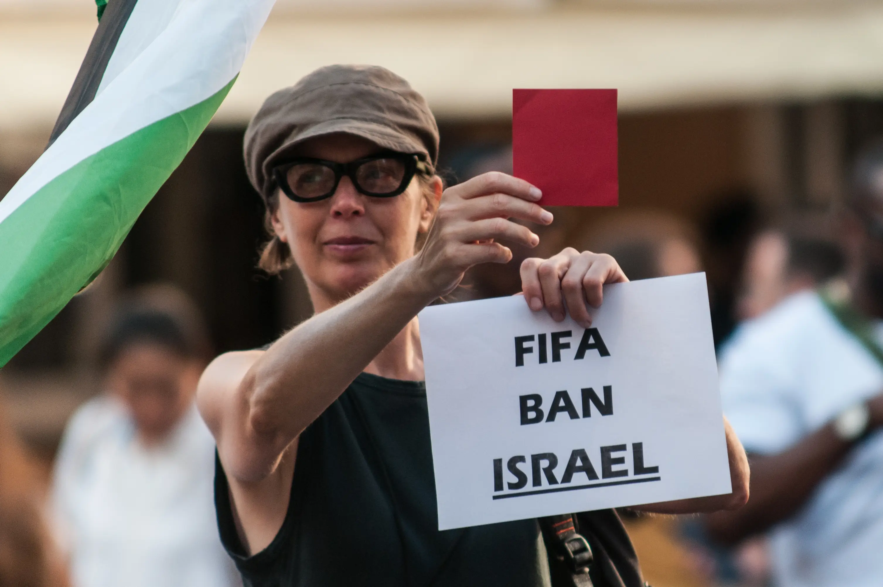 Protestors in Italy called for Israel to be banned by FIFA. Image: Getty