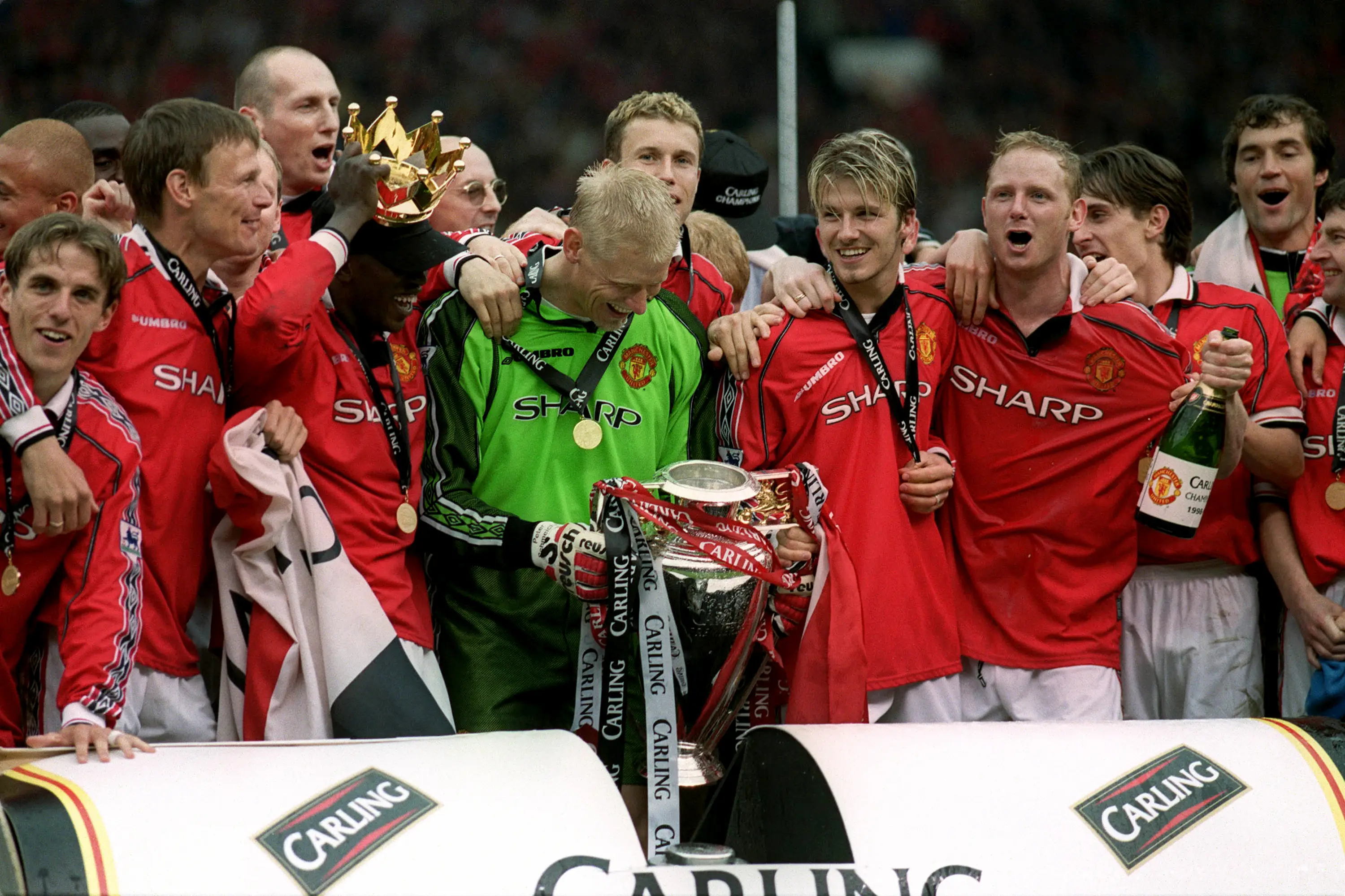United's treble-winners in 1999. Image credit: Getty