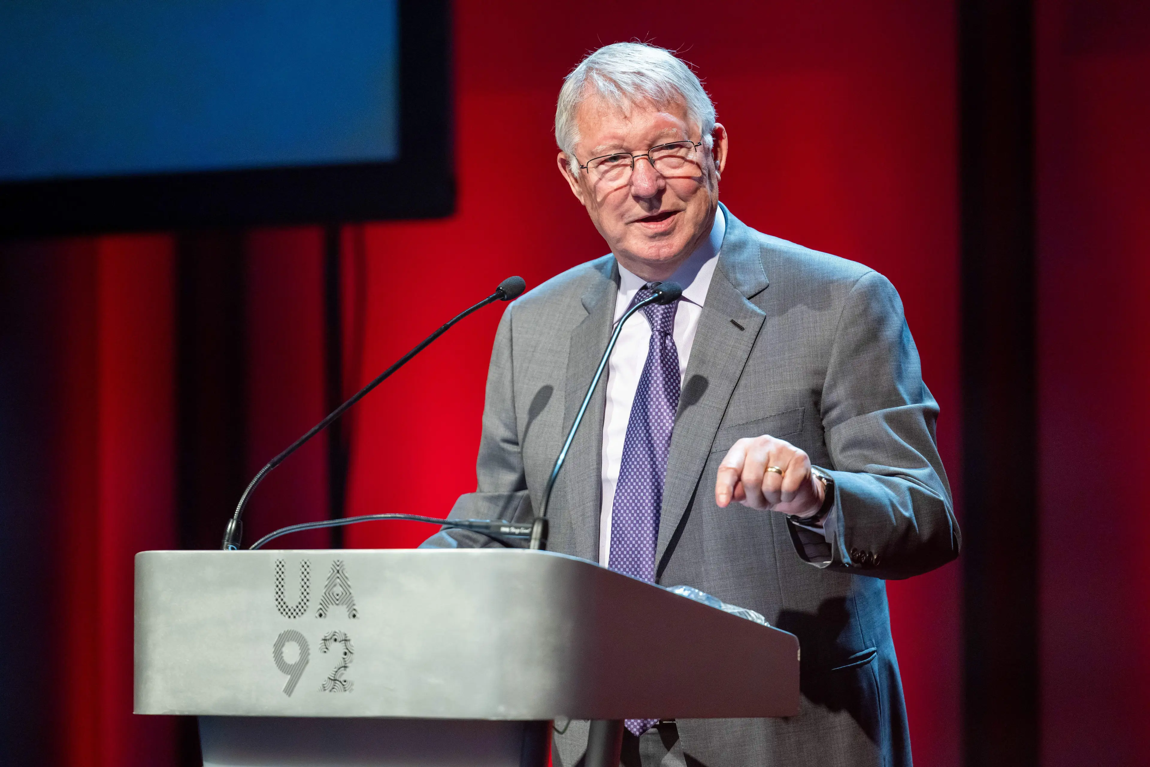 Sir Alex Ferguson giving a speech