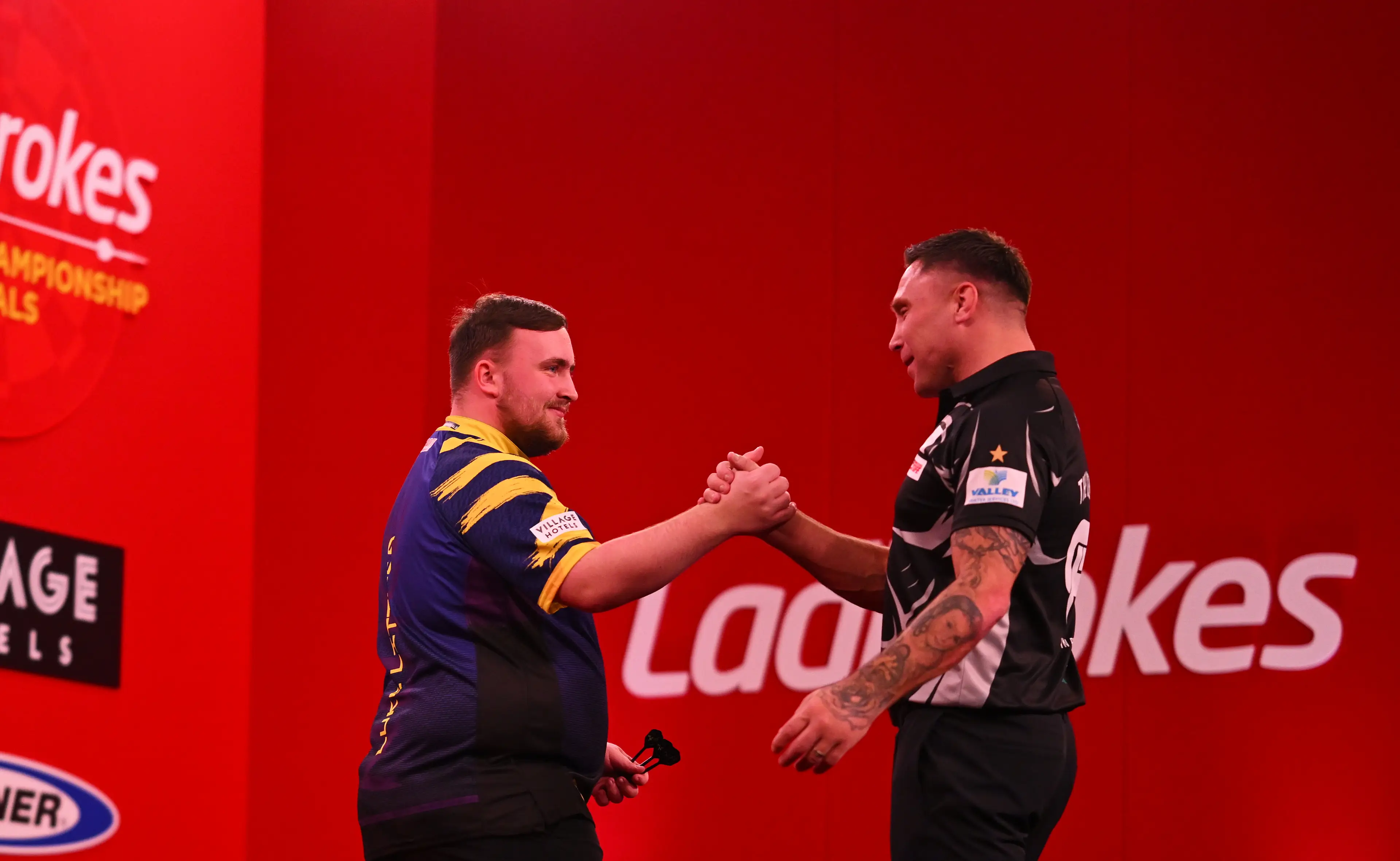 Gerwyn Price and Luke Littler at the Players Championship Finals. Image credit: Getty
