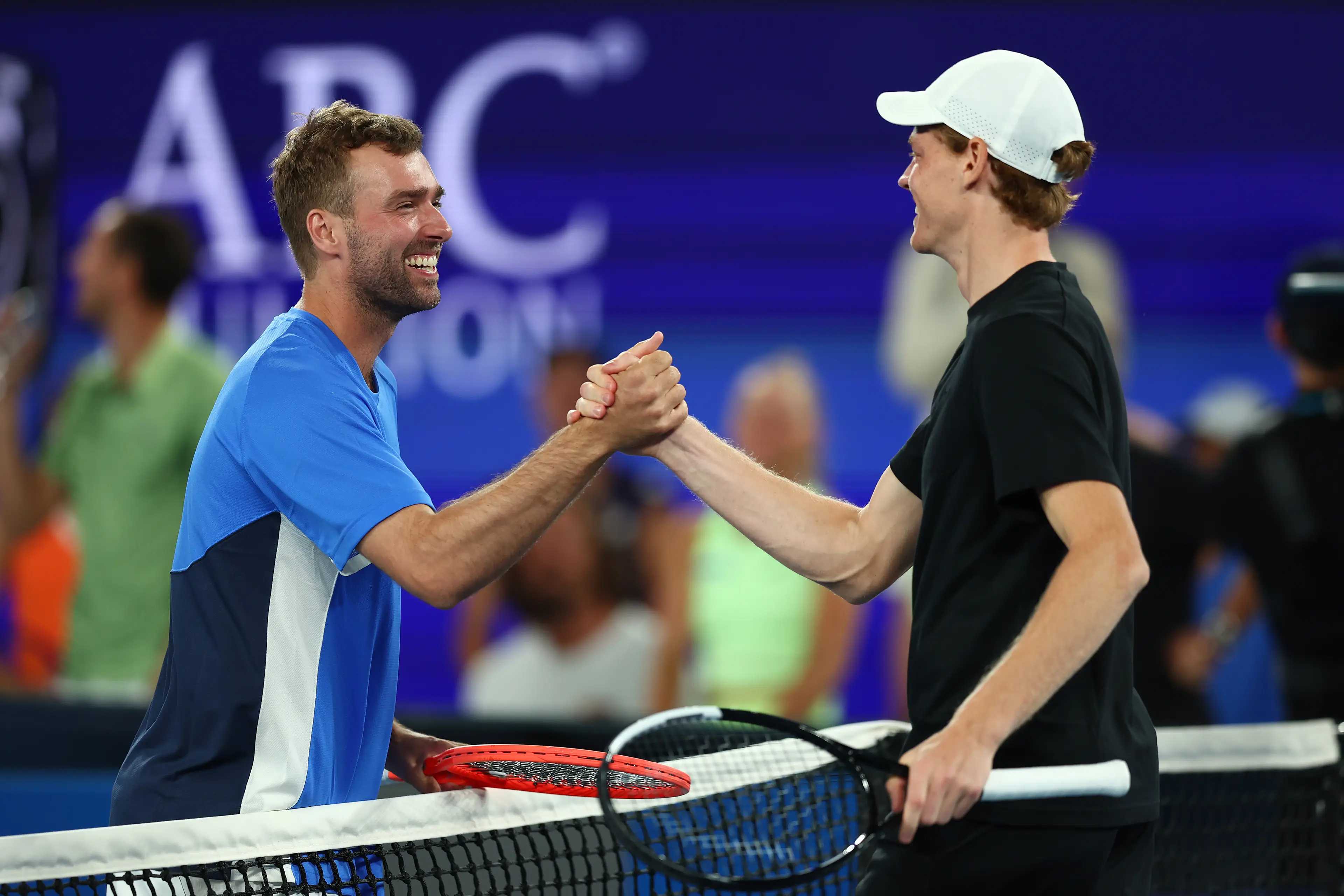 Jordan Smith beat Jannik Sinner at the One Point Slam. Image: Getty