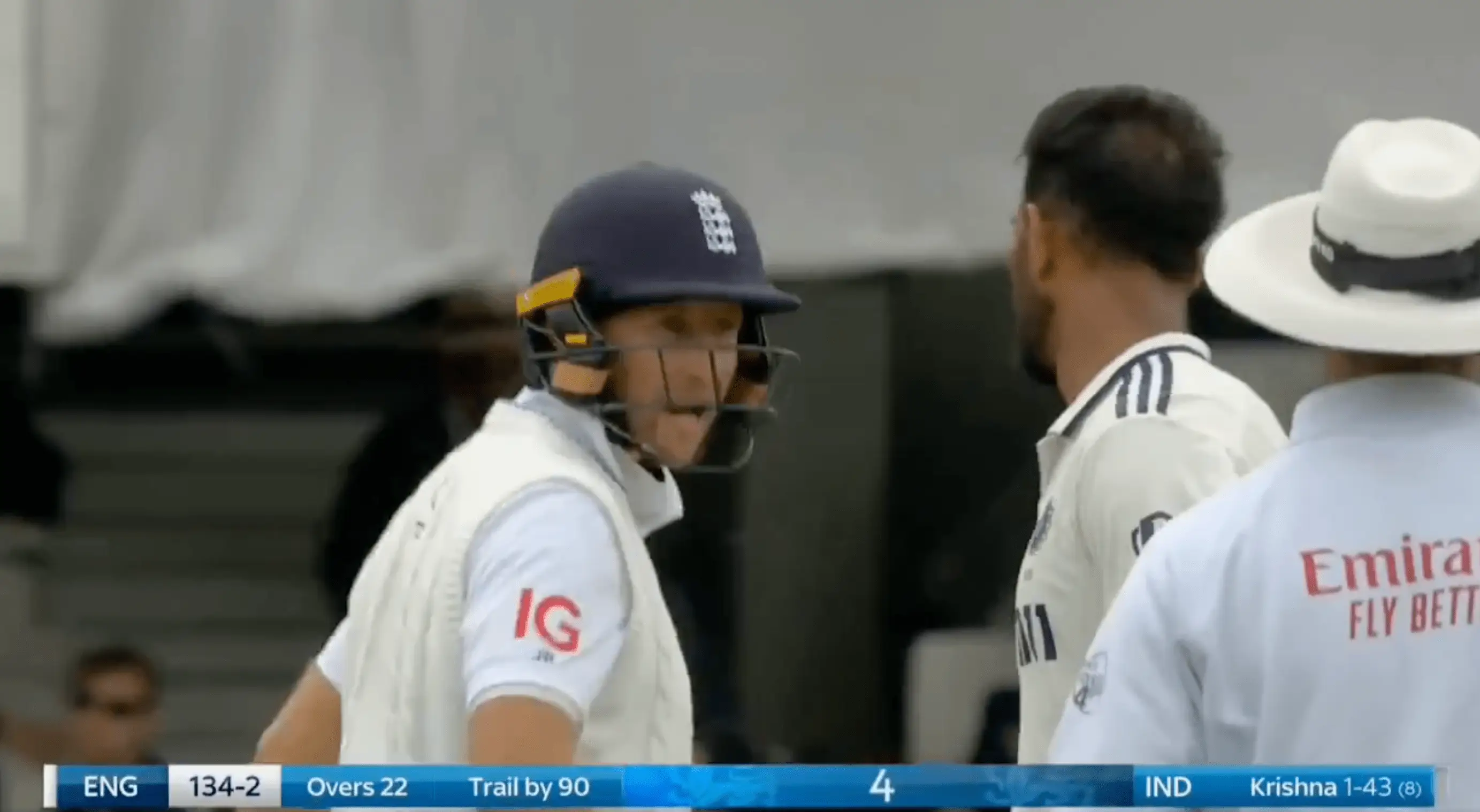 Root confronted Krishna on day two at The Oval (Image: Sky Sports)