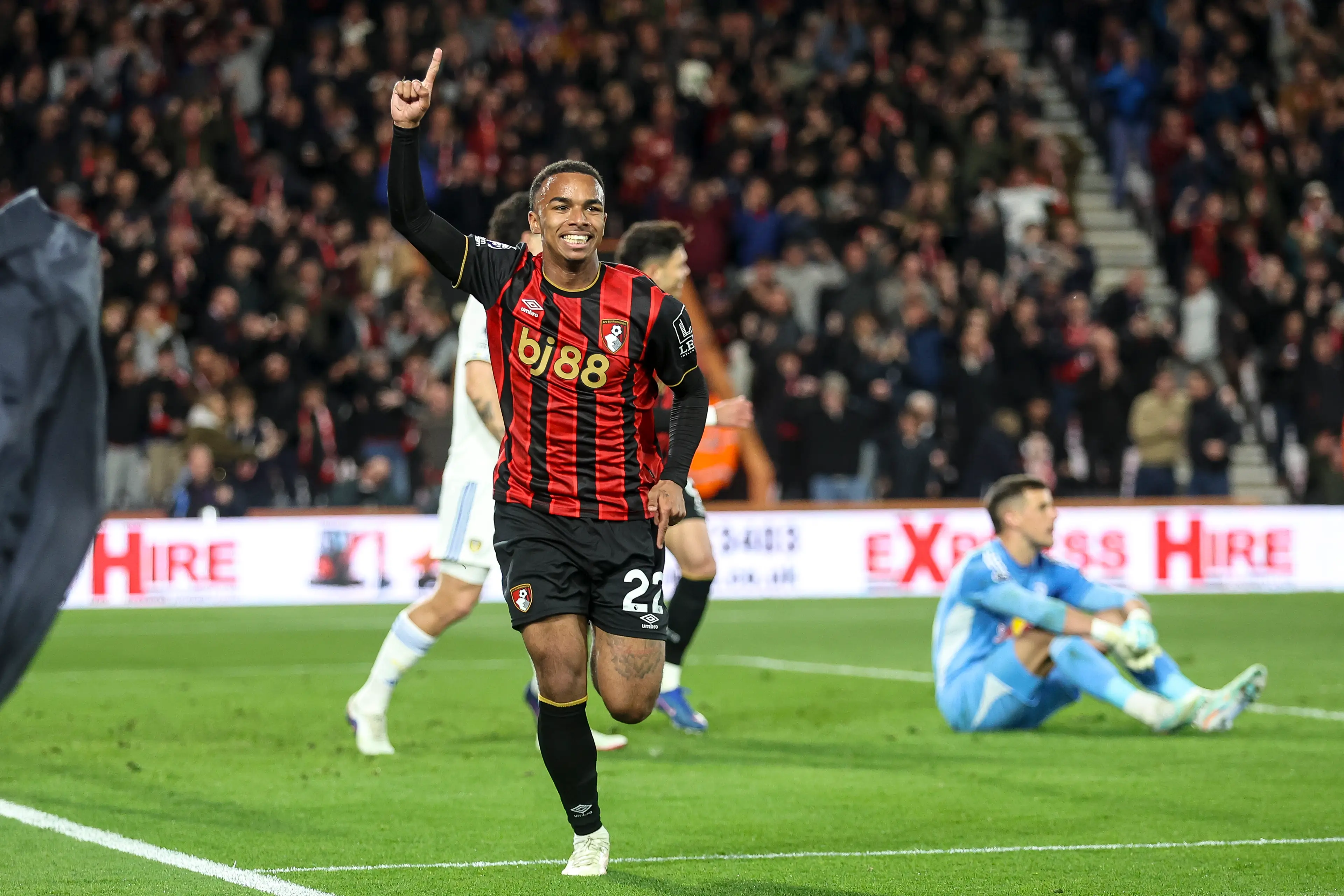 Eli Junior Kroupi of Bournemouth celebrates after he scores a goal to make it 1-0 during the Premier League match between Bournemouth and Leeds United  (Getty Images)