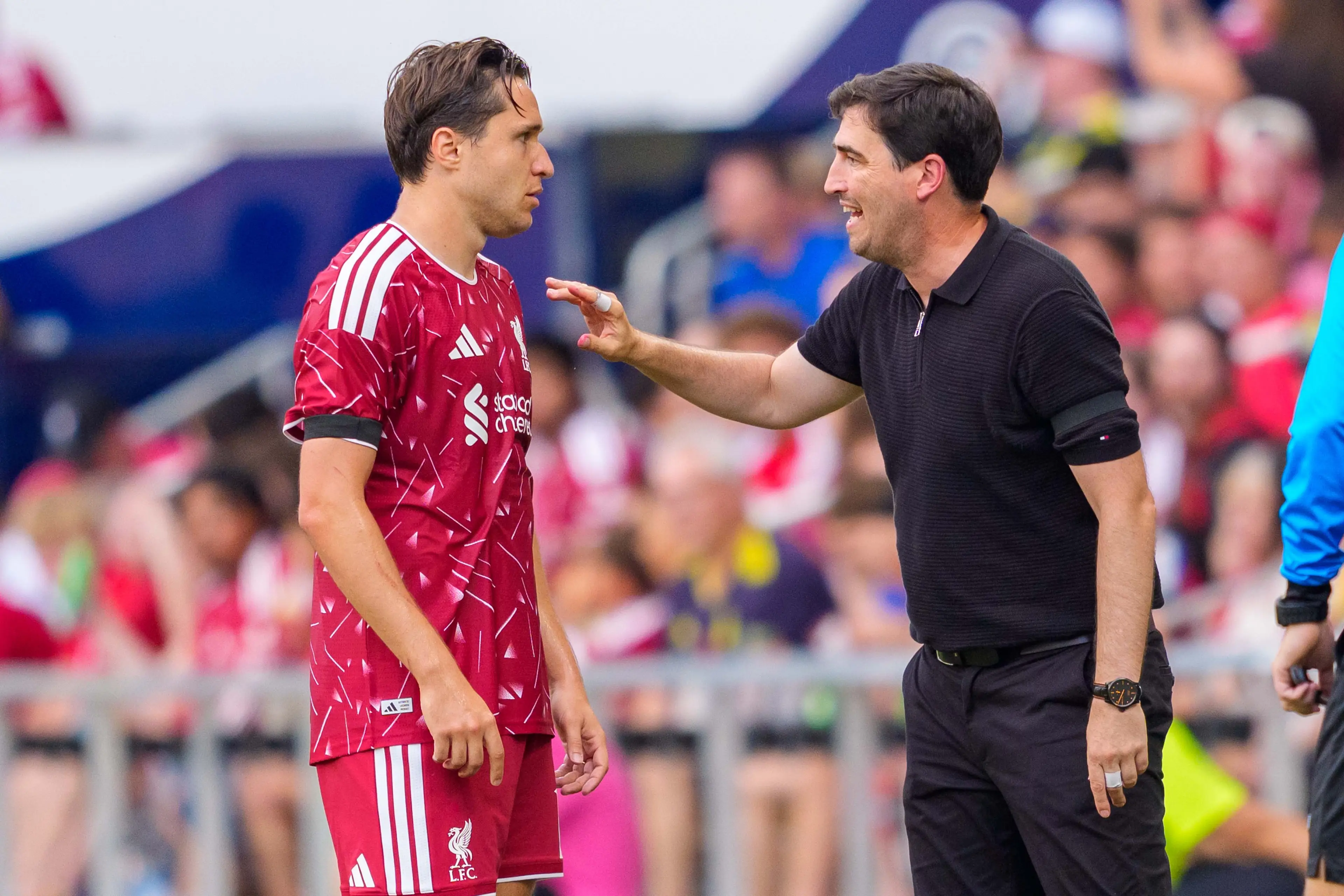 Chiesa scored in Iraola's first game in charge of Liverpool. Image credit: Getty