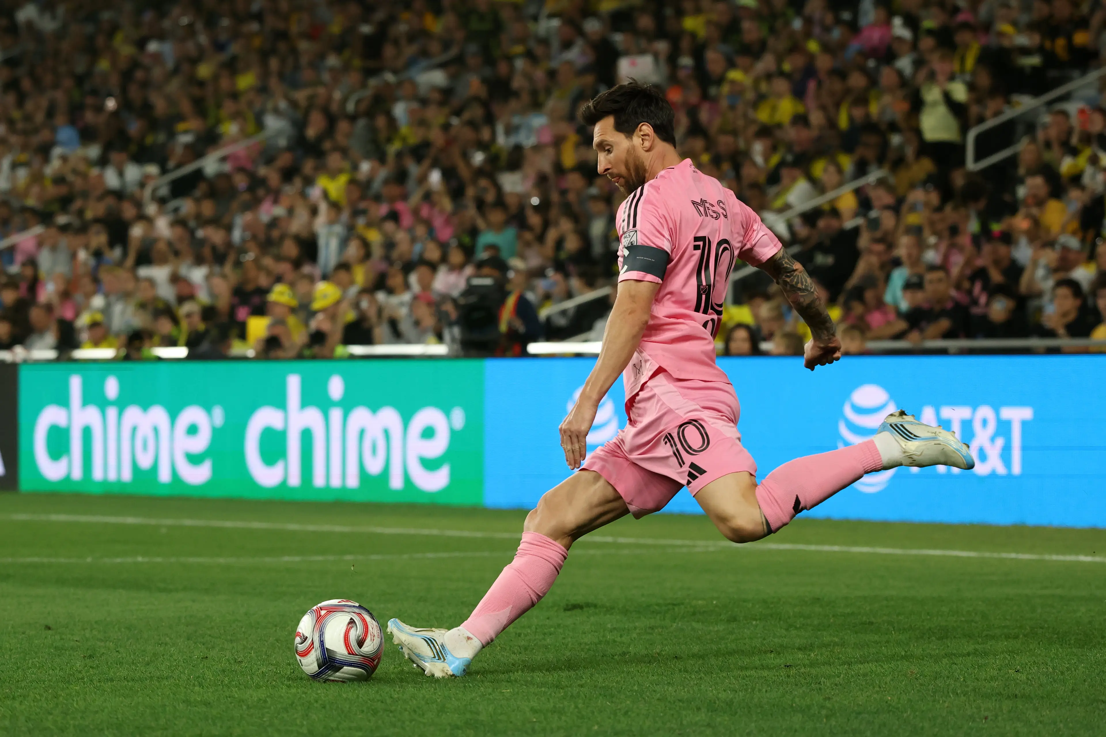 Lionel Messi scored the 76th direct free-kick of his career against Columbus Crew. Image credit: Getty