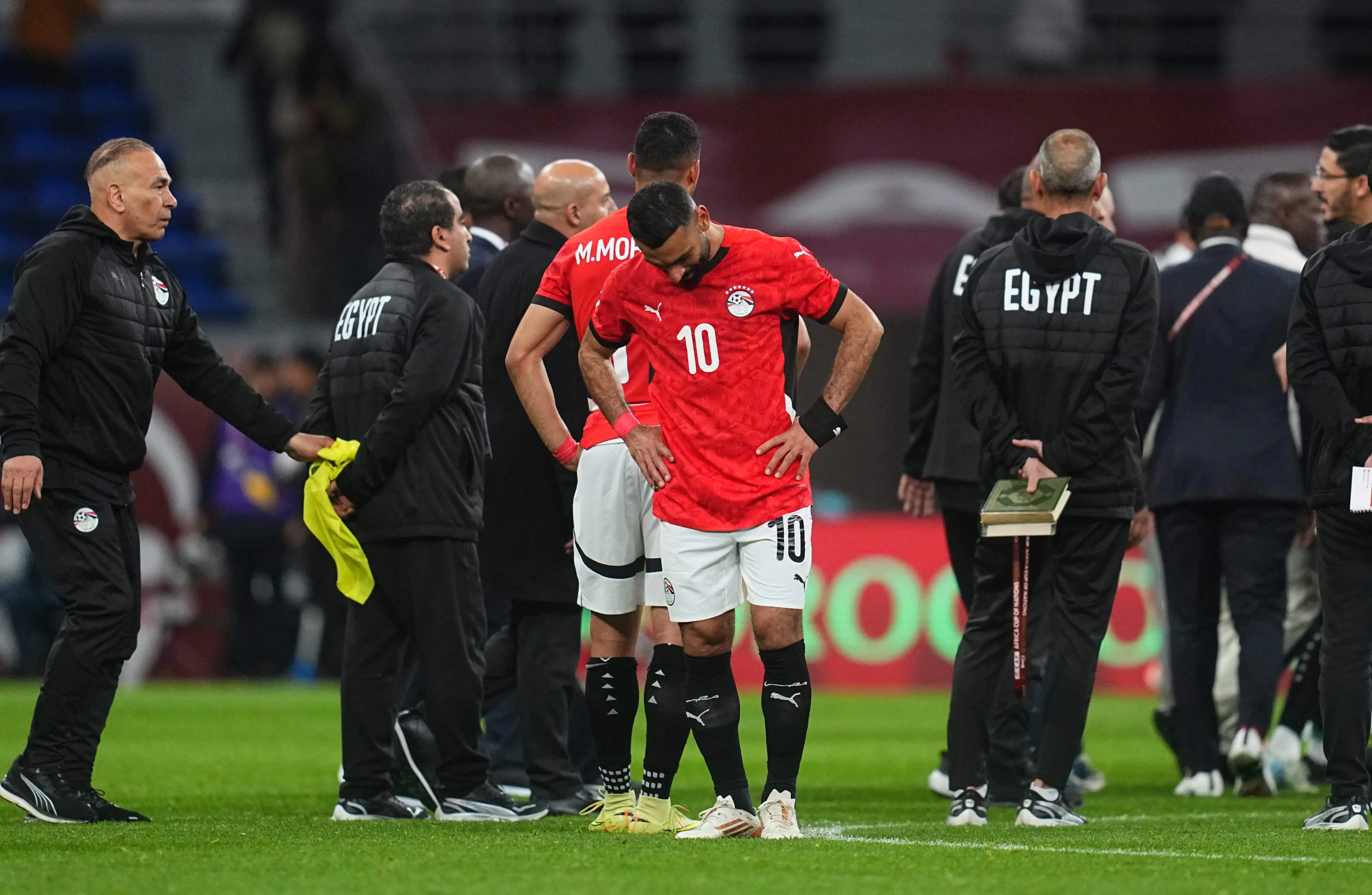 Mohamed Salah cuts a dejected figure after Egypt's defeat to Senegal in the Africa Cup of Nations. Image: Getty 