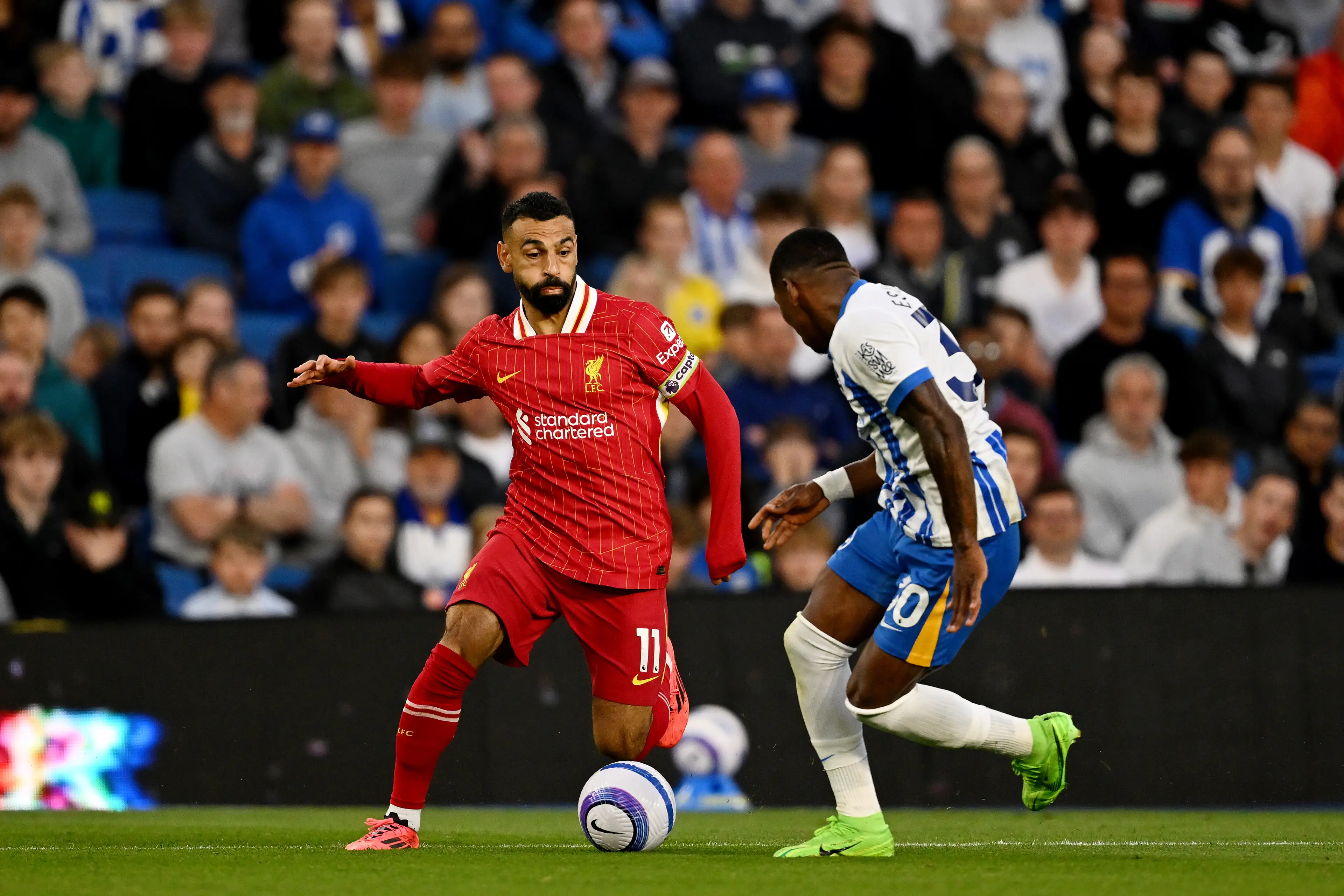Mohamed Salah in action for Liverpool against Brighton. Image: Getty 