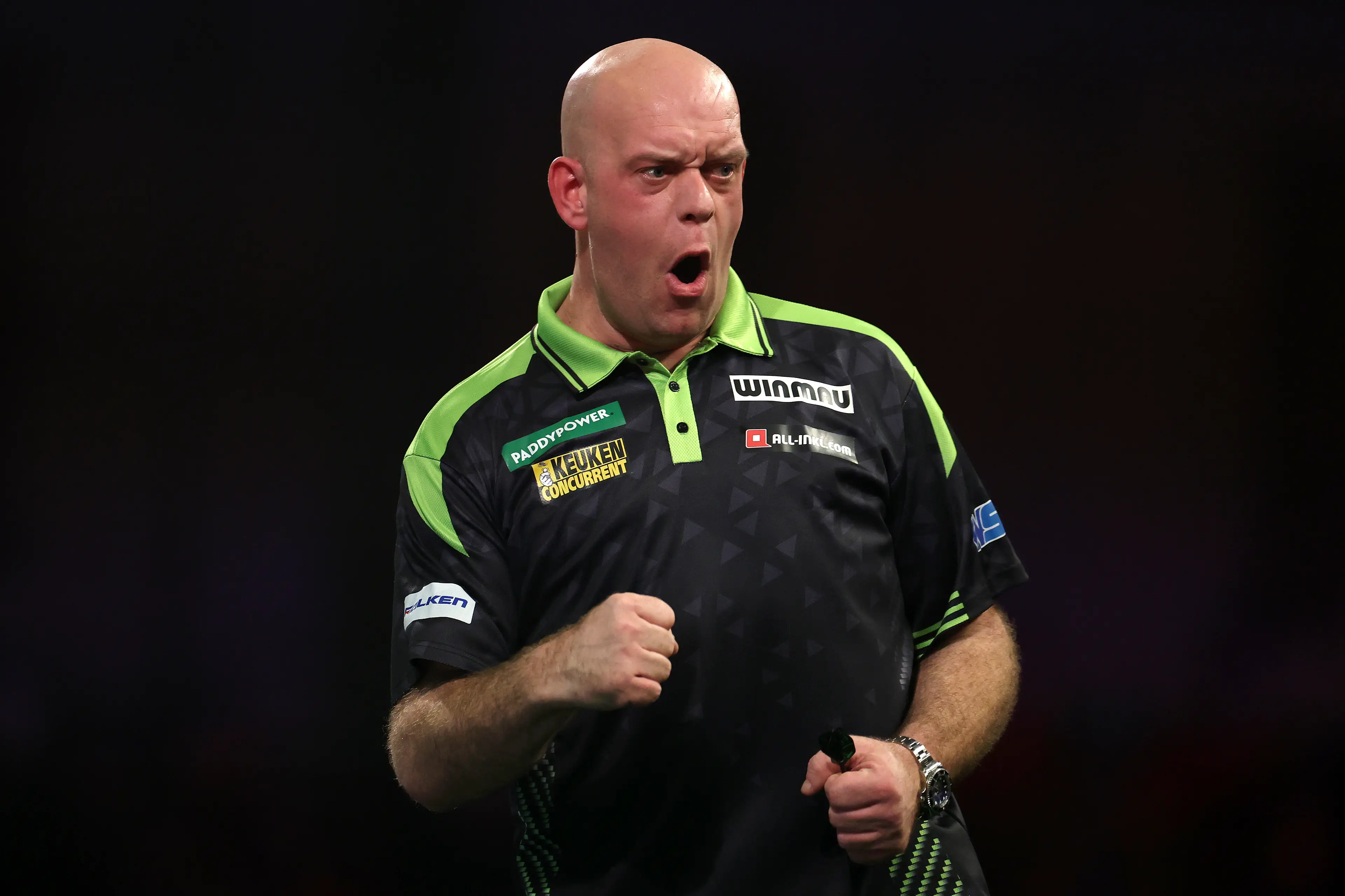 Van Gerwen recorded a 4-1 win over German debutant Arno Merk on Sunday. Image credit: Getty