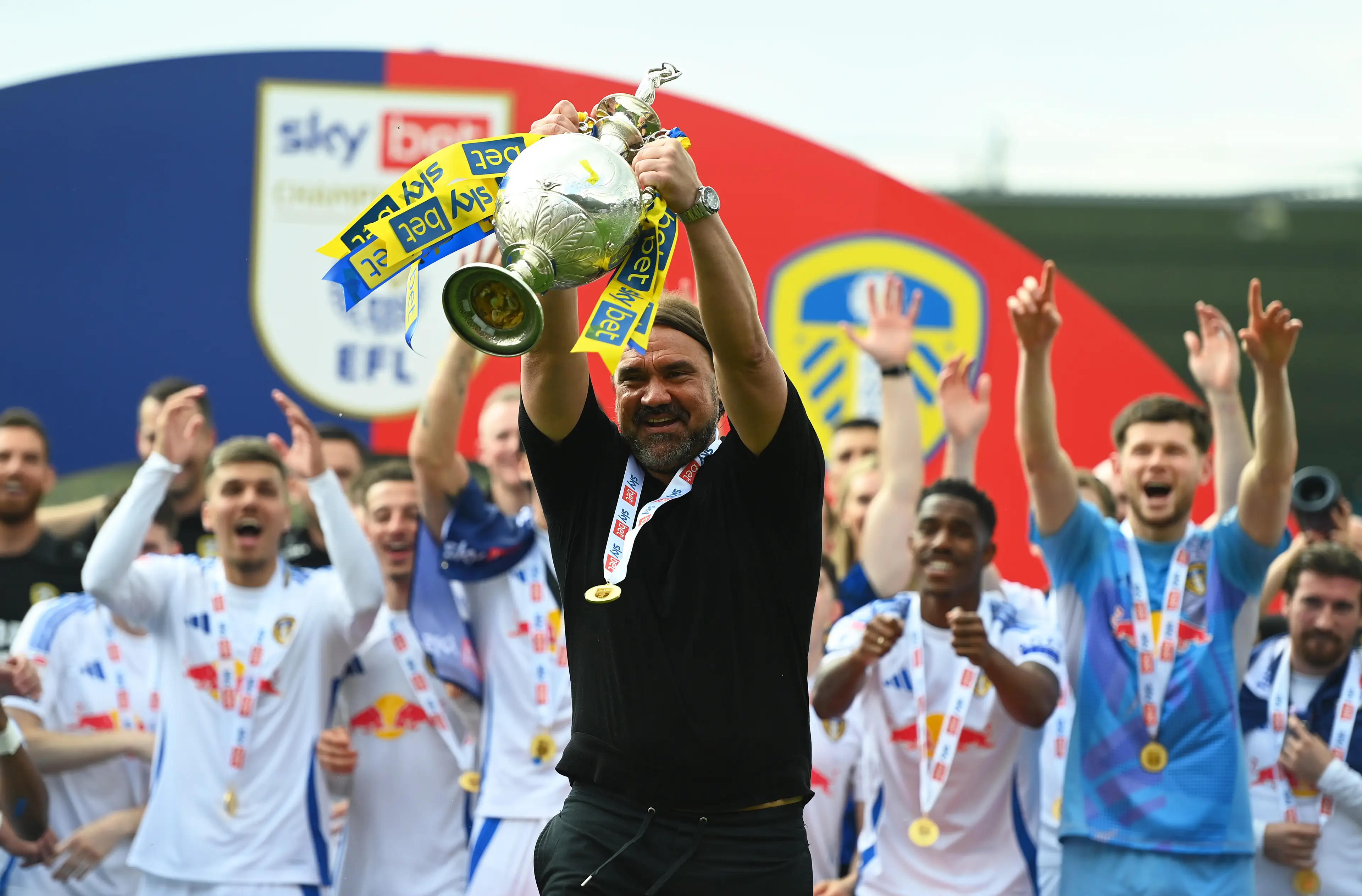 Daniel Farke celebrates Leeds United's Championship title triumph / Photo by Harry Trump/Getty Images