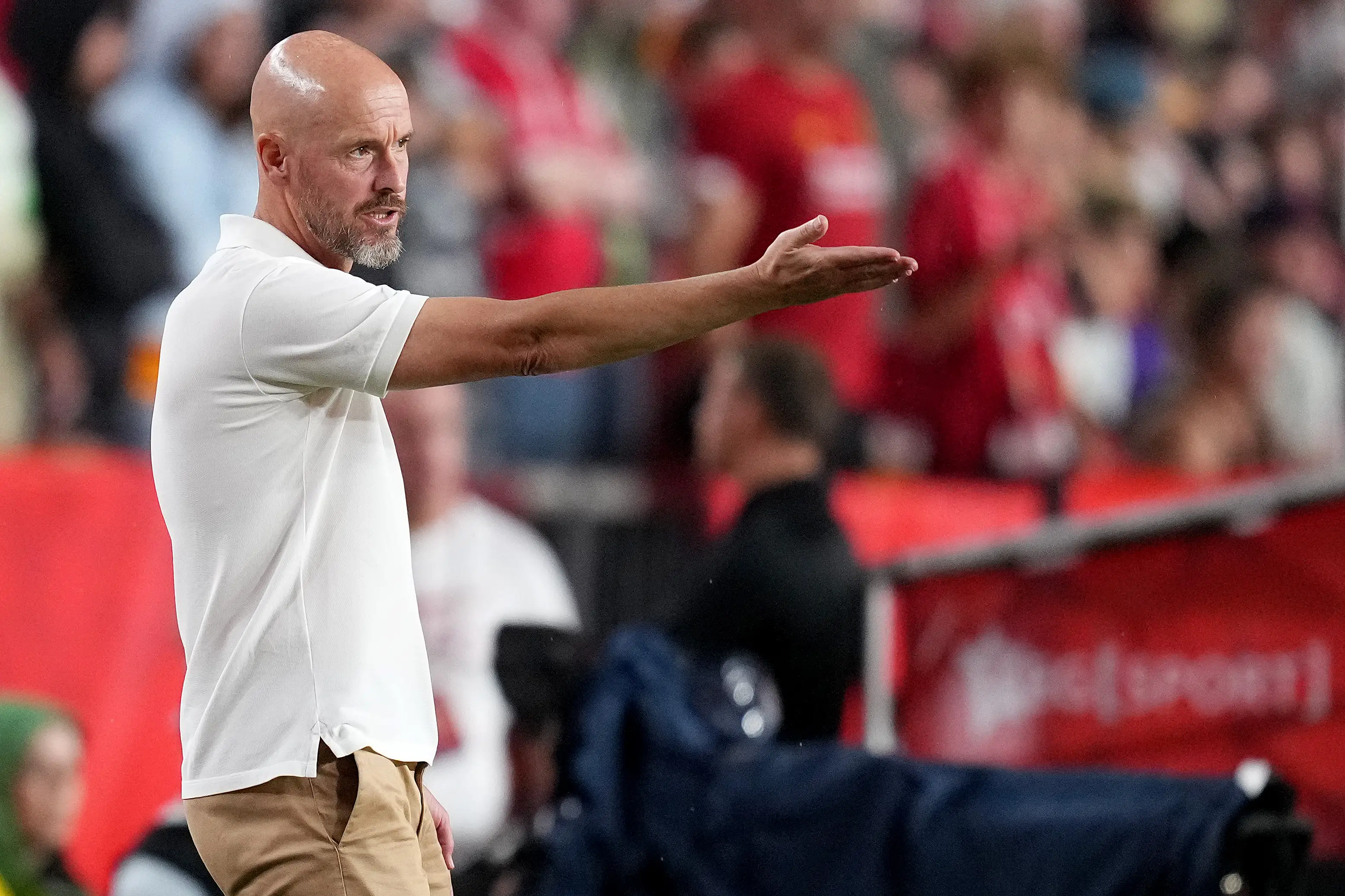 Erik ten Hag on the touchline during pre-season. Image: Getty 