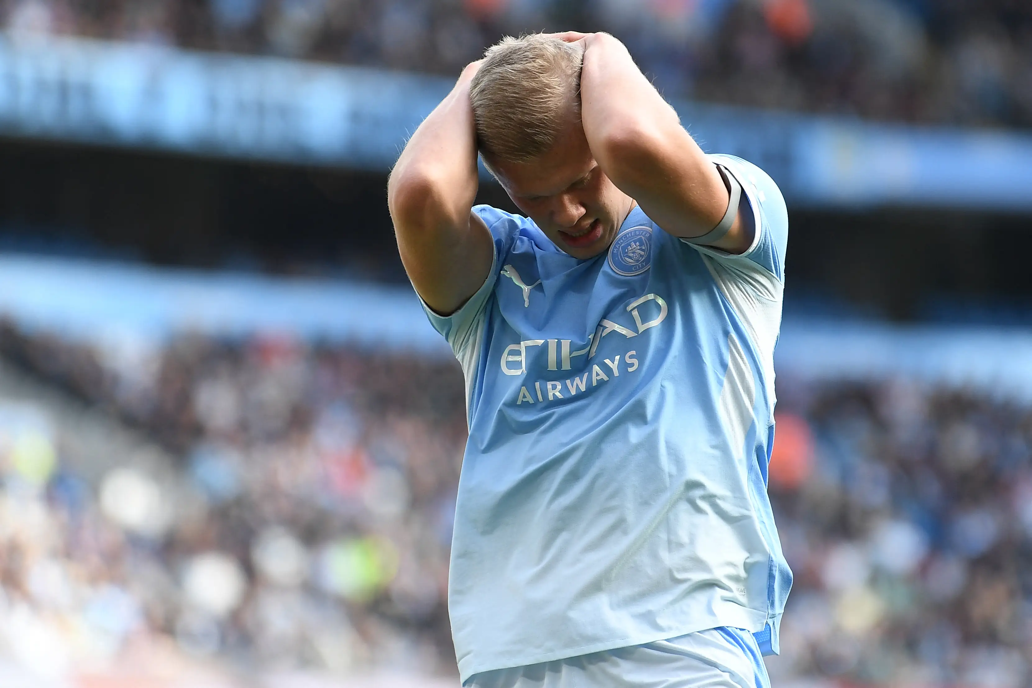 Haaland is a fitness concern coming into the Liverpool game. Image credit: Getty