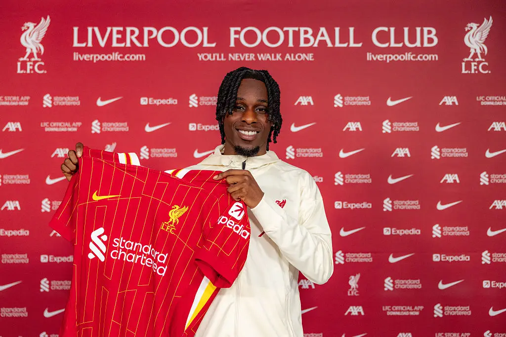 Jeremie Frimpong was unveiled as Liverpool's first signing of the summer. (Image: Getty)