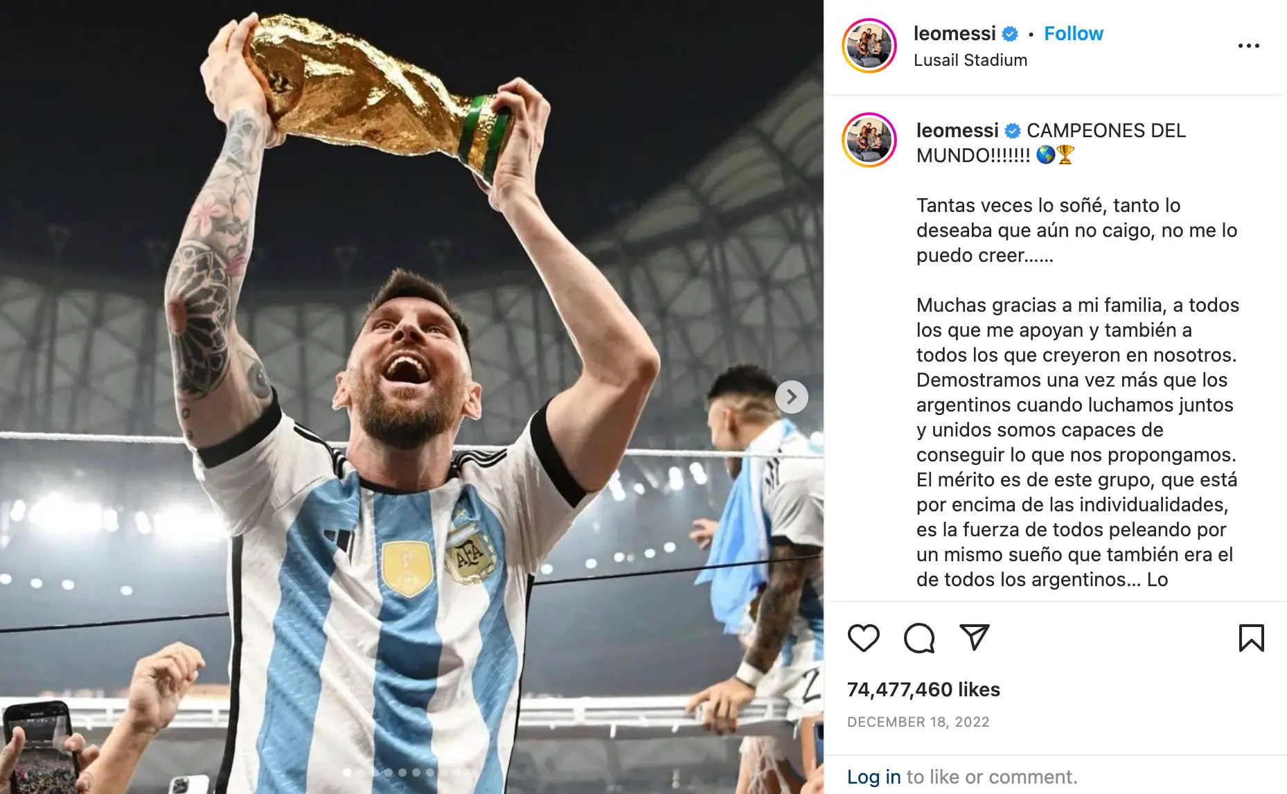 Messi's post on Instagram. (Image