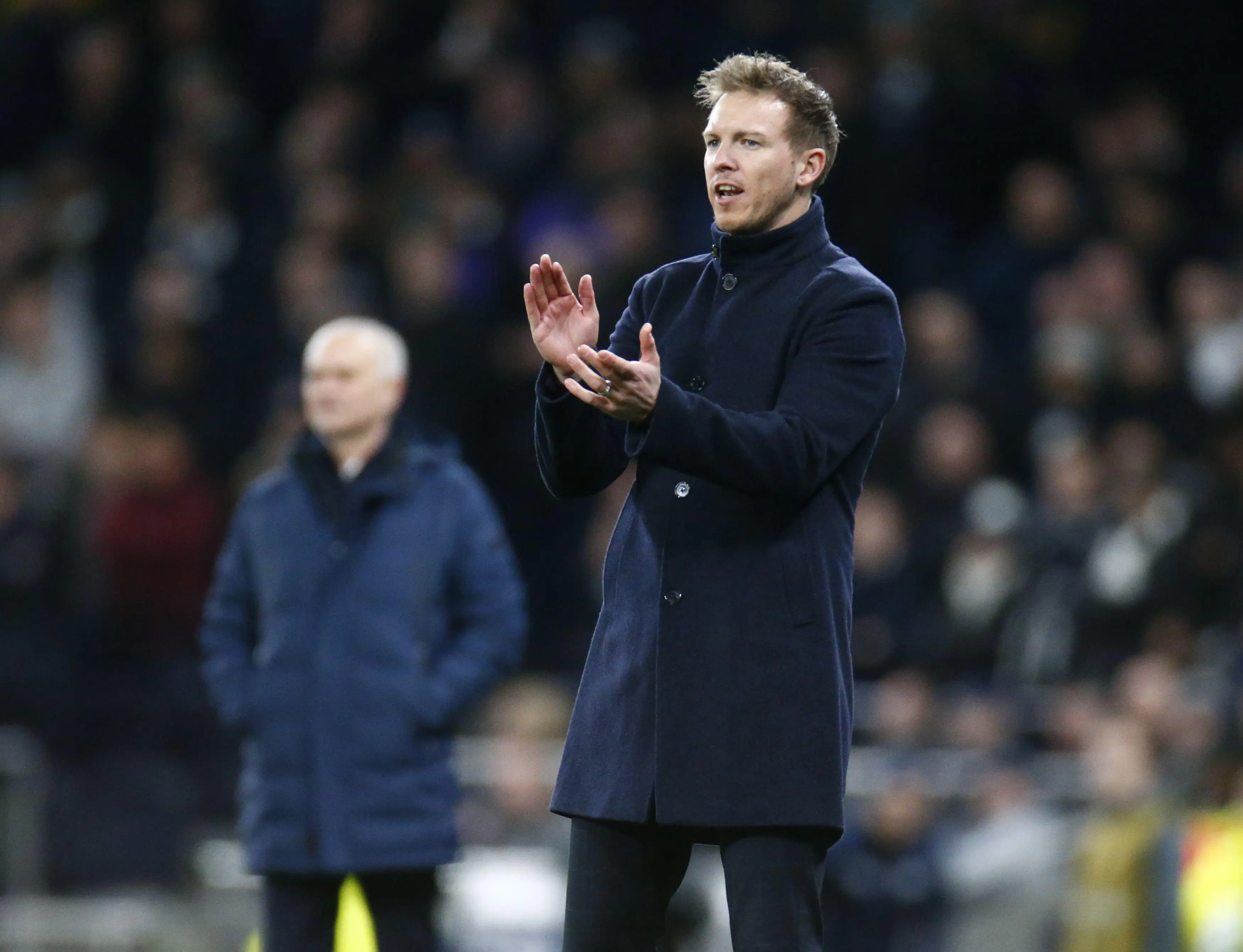 Julian Nagelsmann managing against Tottenham in the Champions League. Image: Alamy