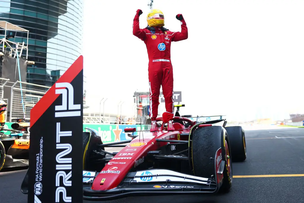 Lewis Hamilton claimed his first Formula One victory as a Ferrari driver at the Chinese Grand Prix sprint race. (Image: Getty)