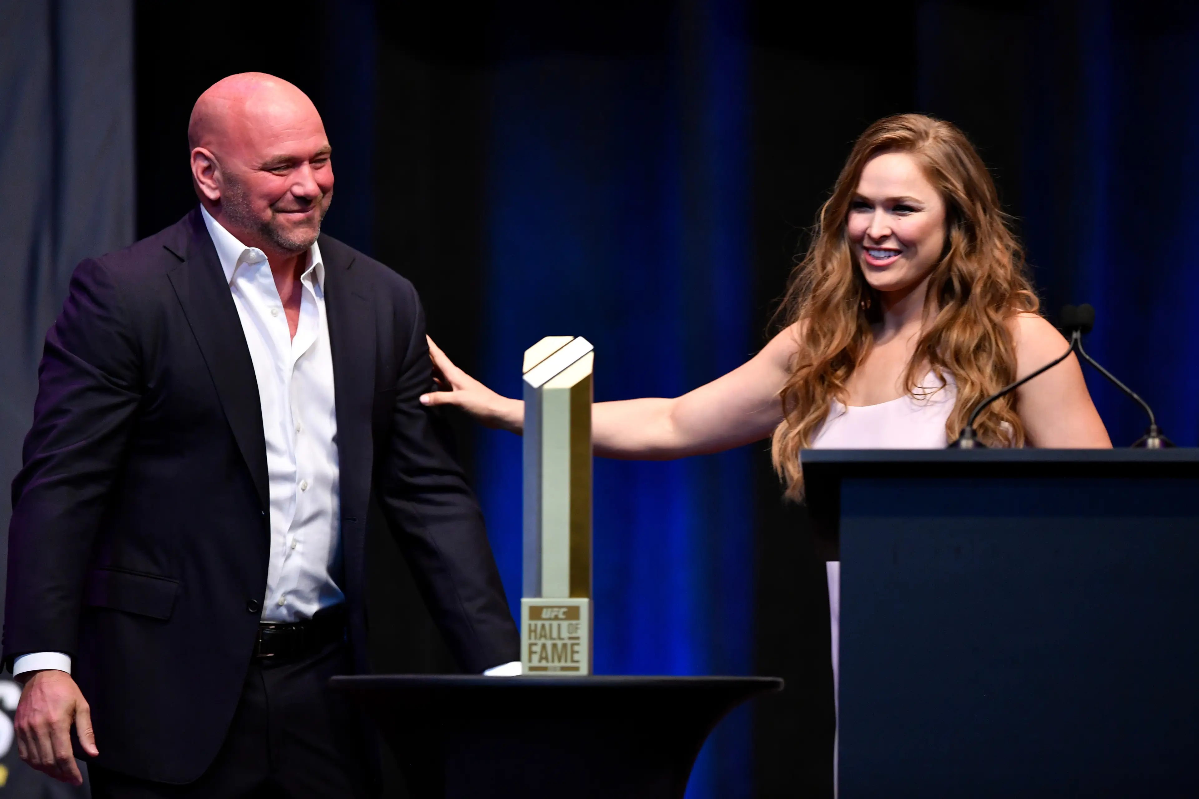 Ronda Rousey is inducted into the UFC Hall of Fame by UFC president Dana White (Image: Getty