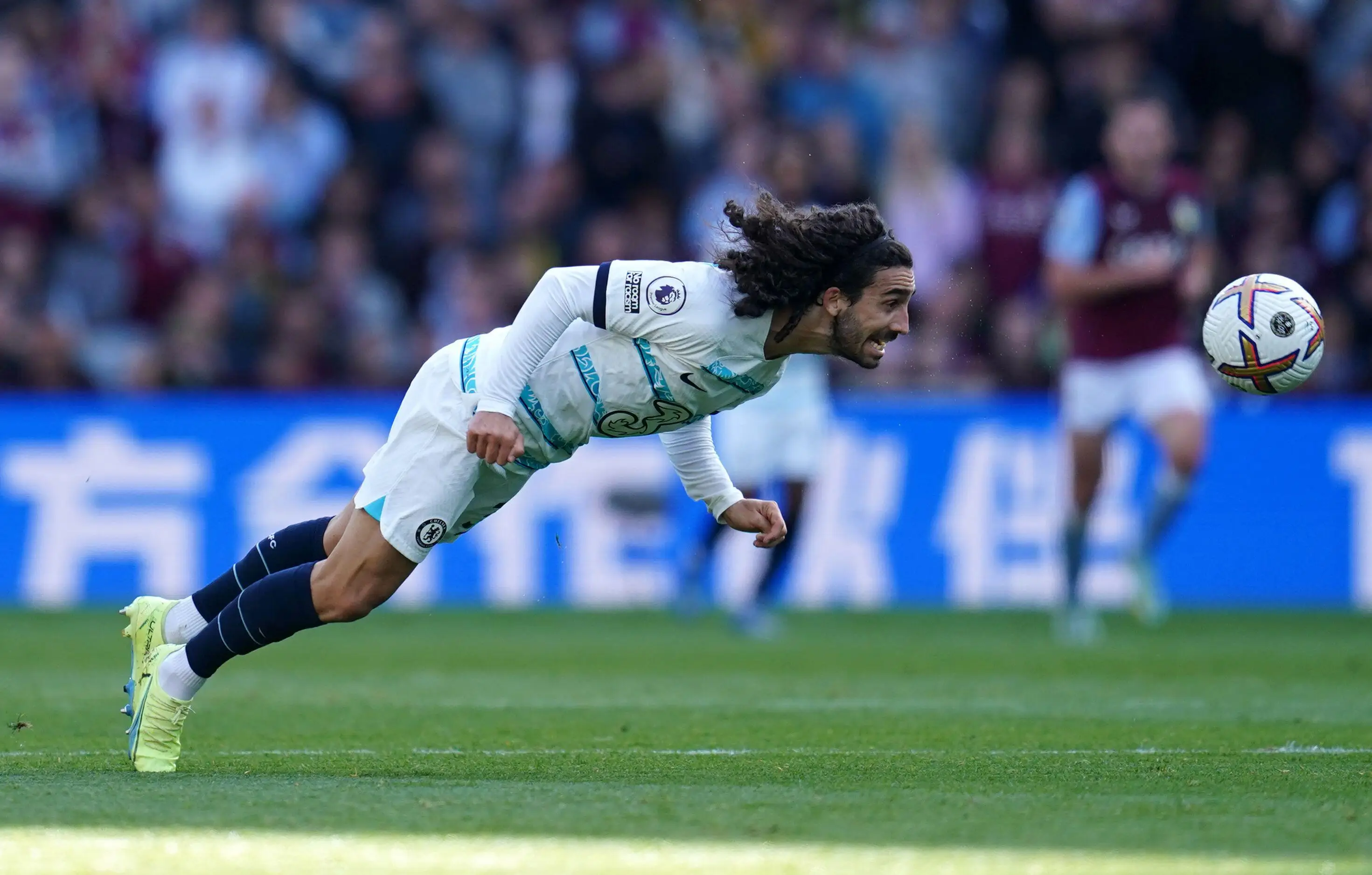 Chelsea's Marc Cucurella controls the ball during the Premier League match at Villa Park. (Alamy)