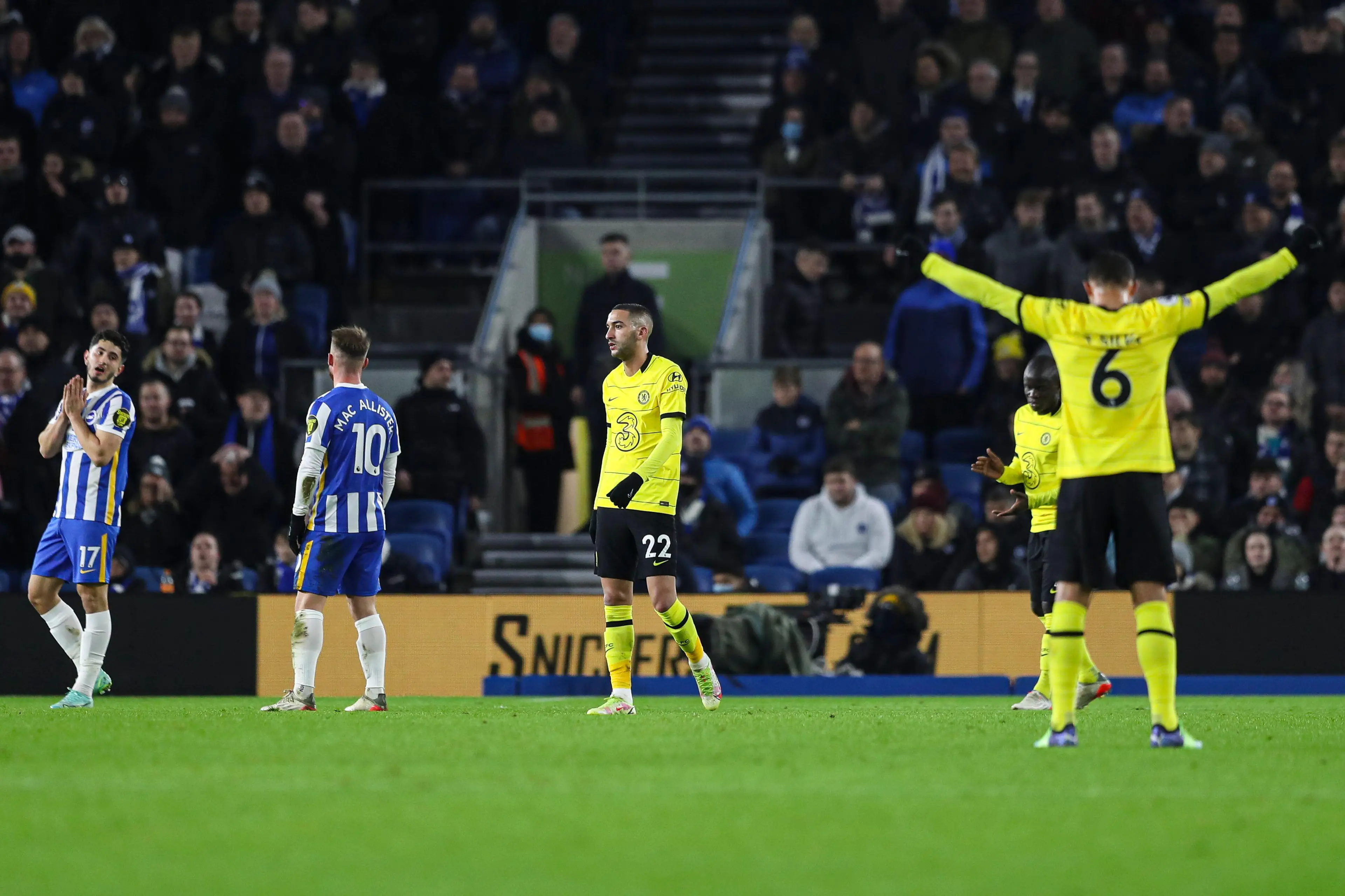 Hakim Ziyech after his goal against Brighton in January. (Alamy)