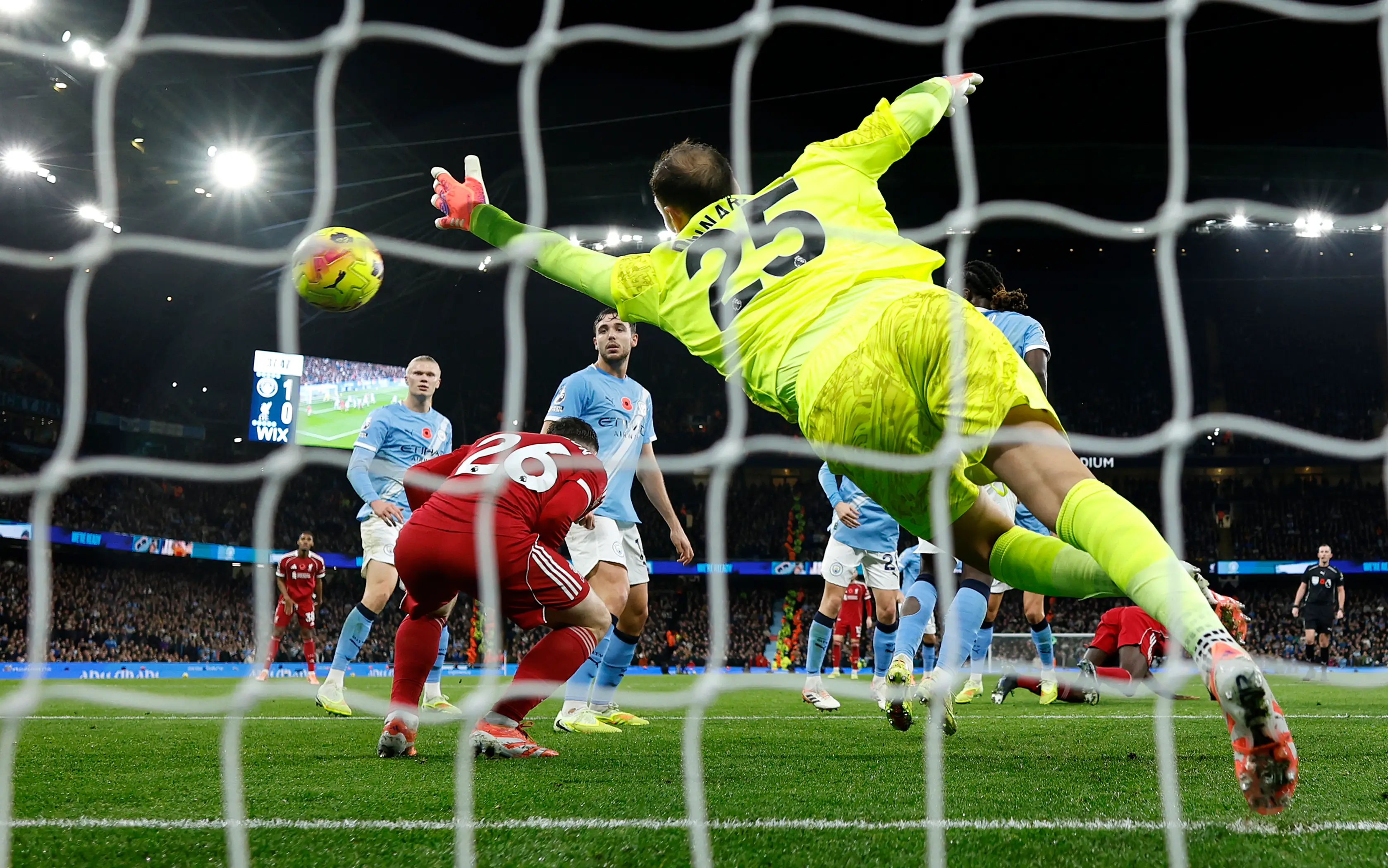 Robertson ducked out of the way of Van Dijk's header. Image credit: Getty