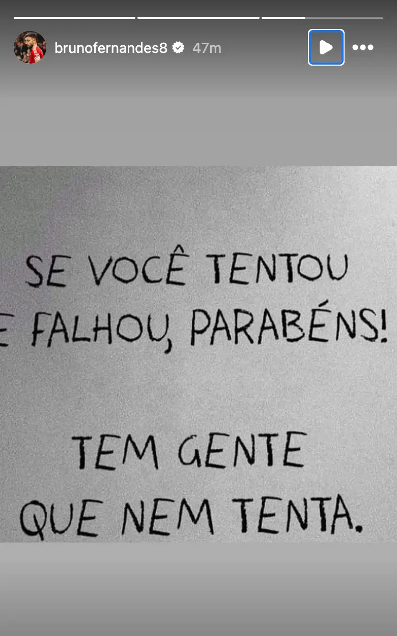 Fernandes posted the message on Saturday afternoon. Image credit: Instagram/brunofernandes8