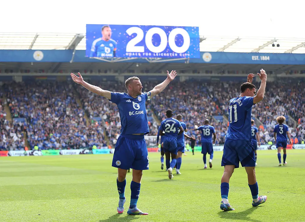 Jamie Vardy scored his 200th goal for Leicester City in his 500th, and final, appearance. (Image: Getty)