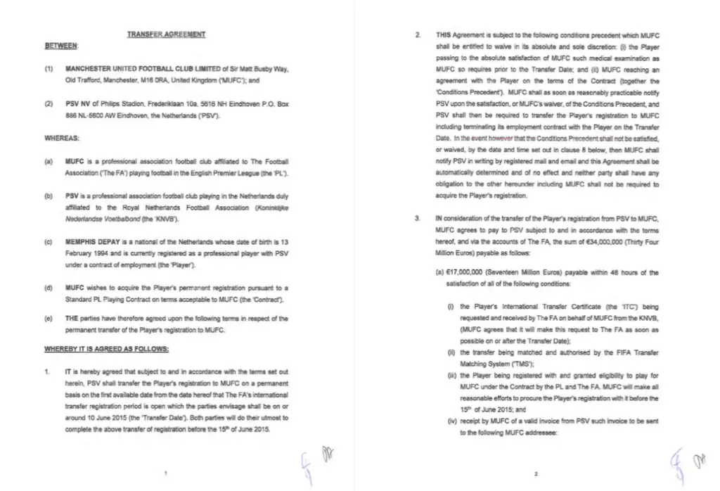 Memphis Depay's contract was once leaked online. (Footy Leaks)