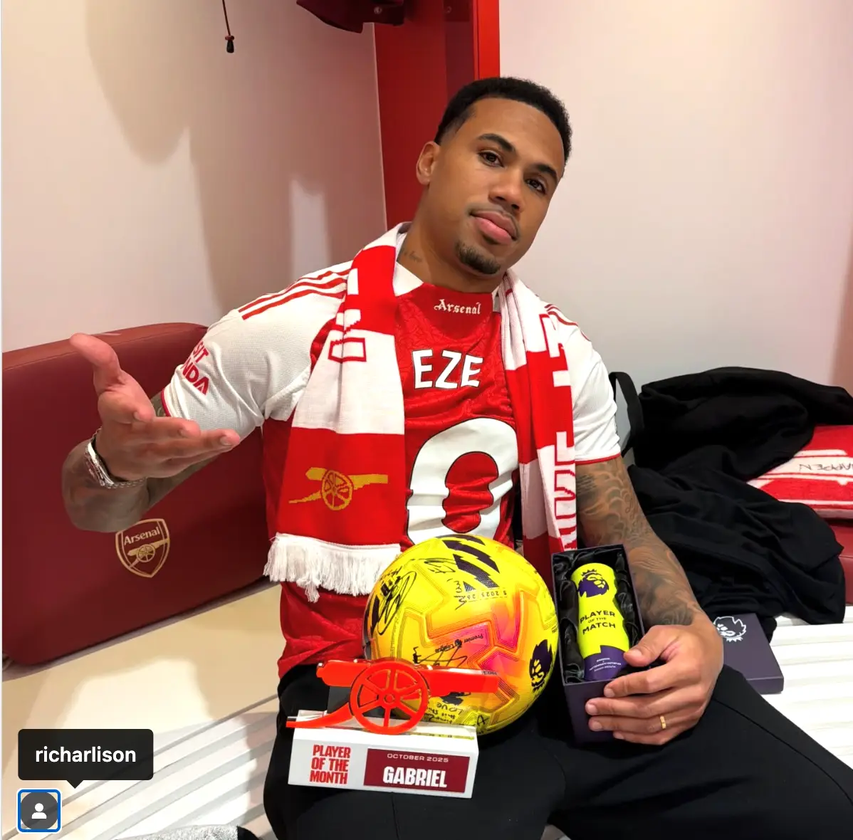 Gabriel couldn't resist rinsing Richarlison. Image: Instagram/@_gabrielmagalhaes