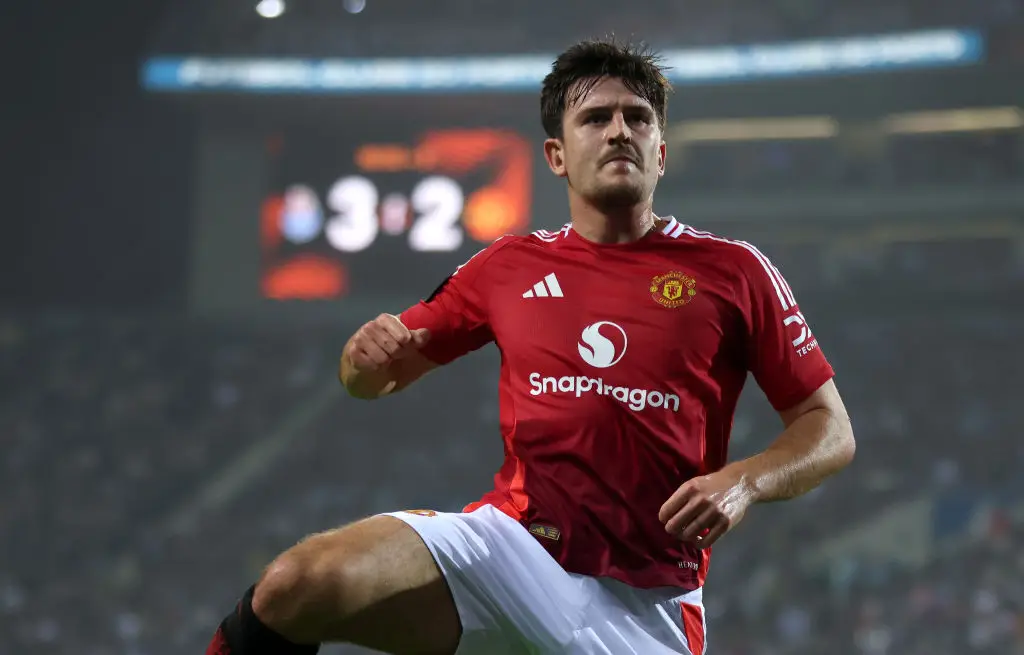 Harry Maguire scored a 91st minute equaliser for Manchester United during the Europa League match with Porto on Thursday. (Image: Getty)