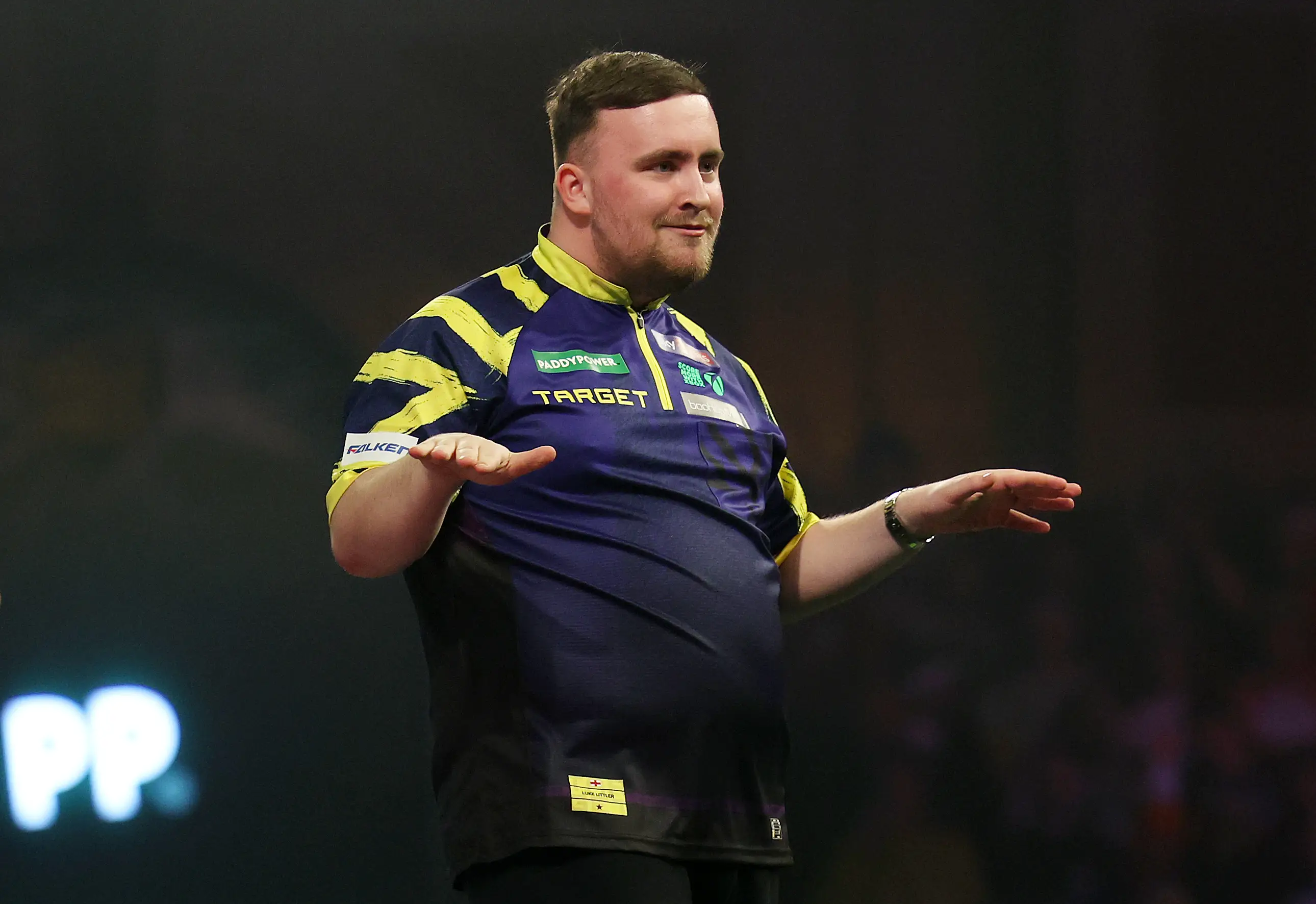 Luke Littler during his 2026 World Darts Championship match. Image: Getty 
