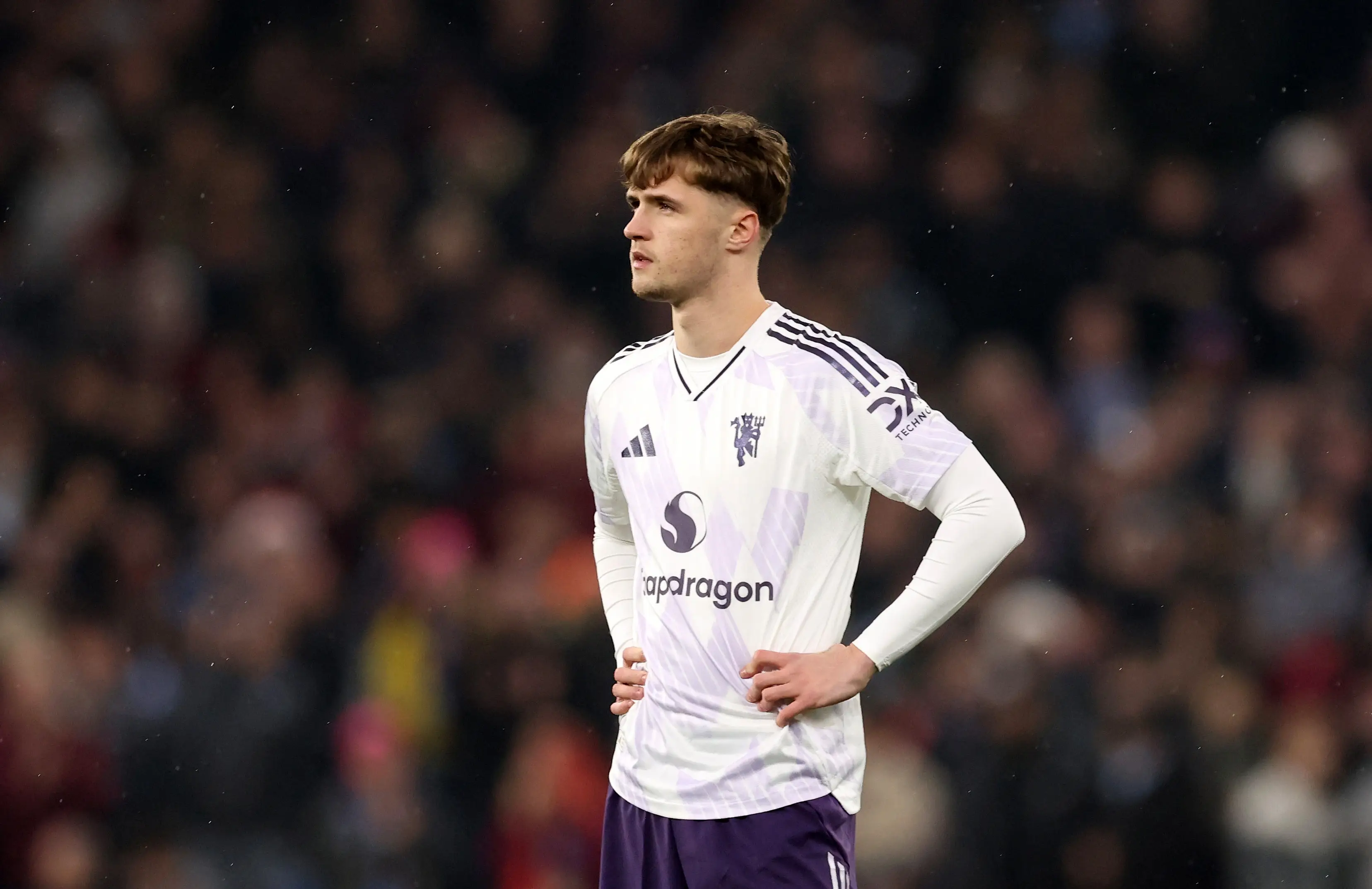 Jack Fletcher made his senior debut for Man Utd in a 2-1 defeat to Aston Villa in December. Image credit: Getty