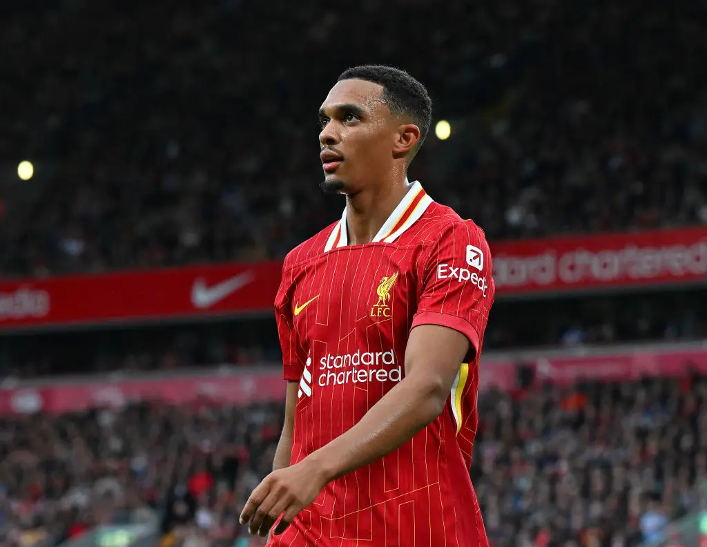 Trent Alexander-Arnold was visibly angered after Liverpool manager Arne Slot took him off during the match against Brentford. (Image: Getty)