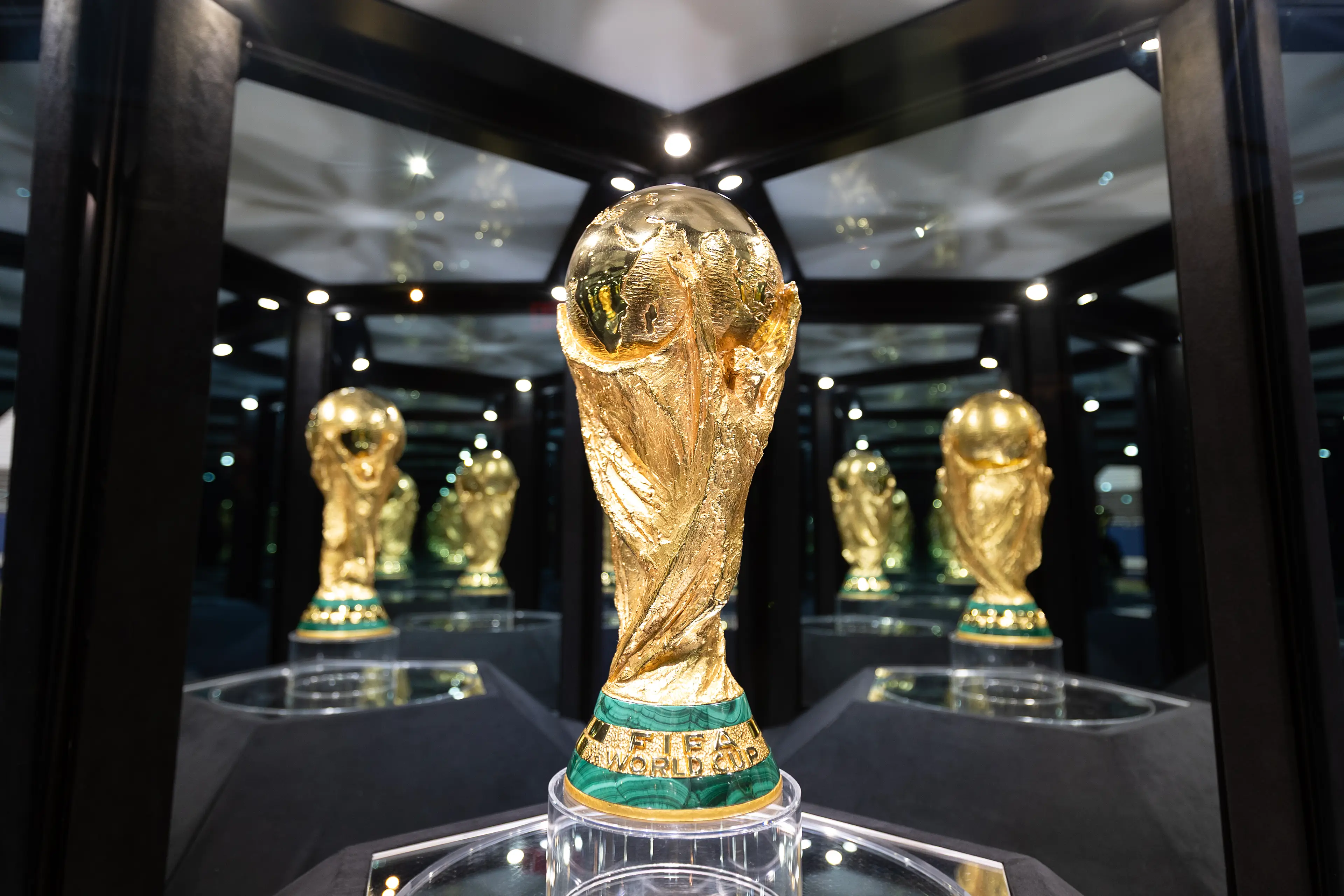 The original trophy is seen at the FIFA World Cup 26 Trophy Tour on April 26, 2026 in Dallas, Texas. (Getty Images)
