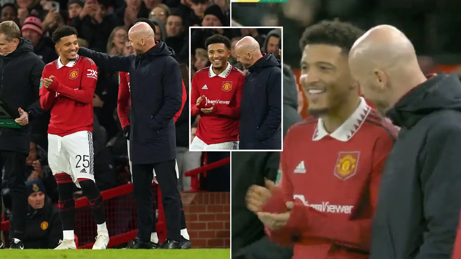 Man United fans loved the moment between Erik ten Hag and a smiling Jadon Sancho before he came on